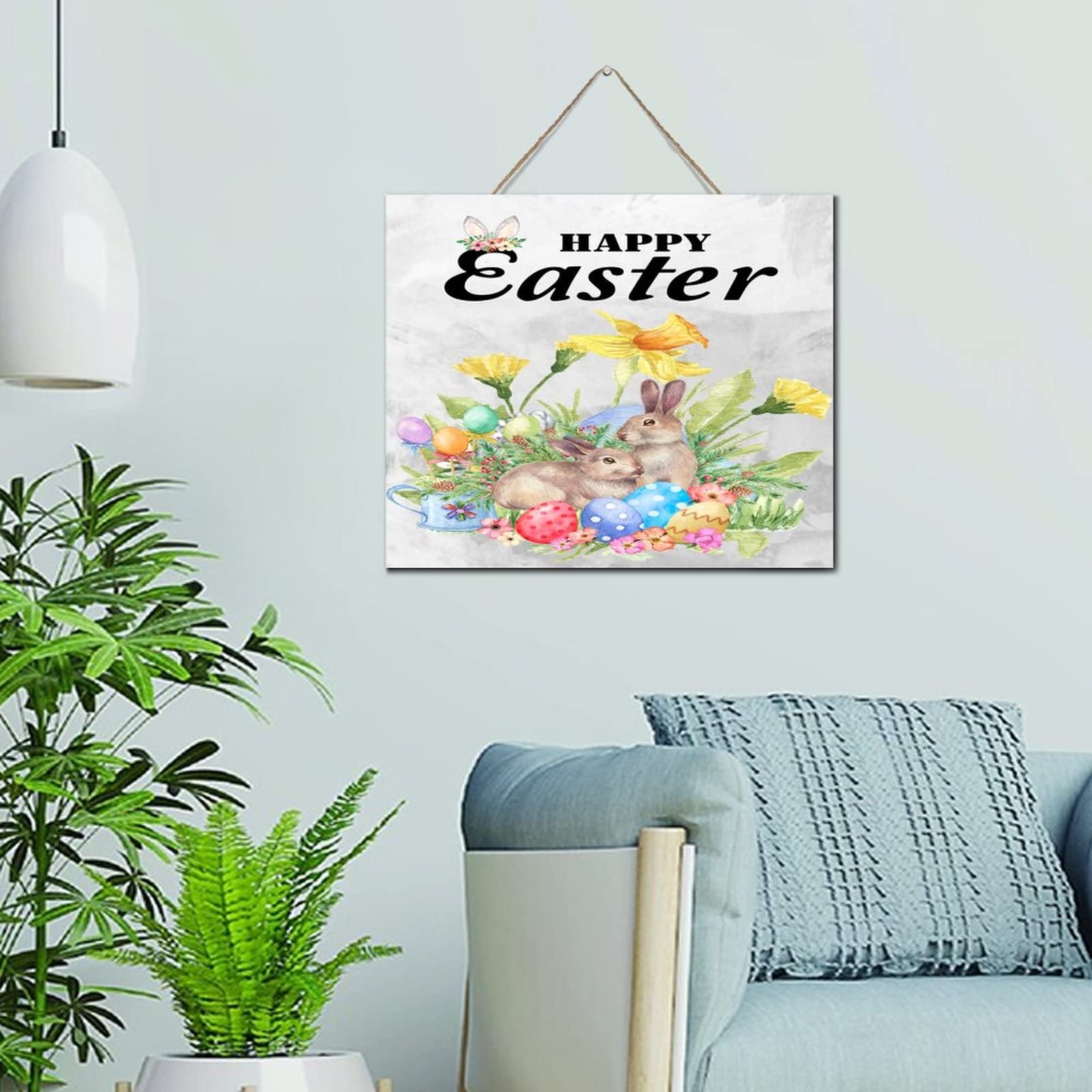Plaque en bois Happy Easter cadeau de Pâques idéal pour décoration intérieure - 6
