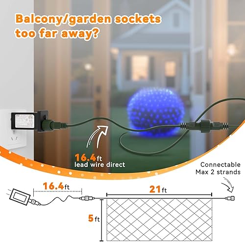 Miniatura 6 de 360 luces LED de red azul para exteriores, luces de malla para exteriores, decoraciones de Navidad, 21 pies x 5 pies, cadena de luces gigantes de