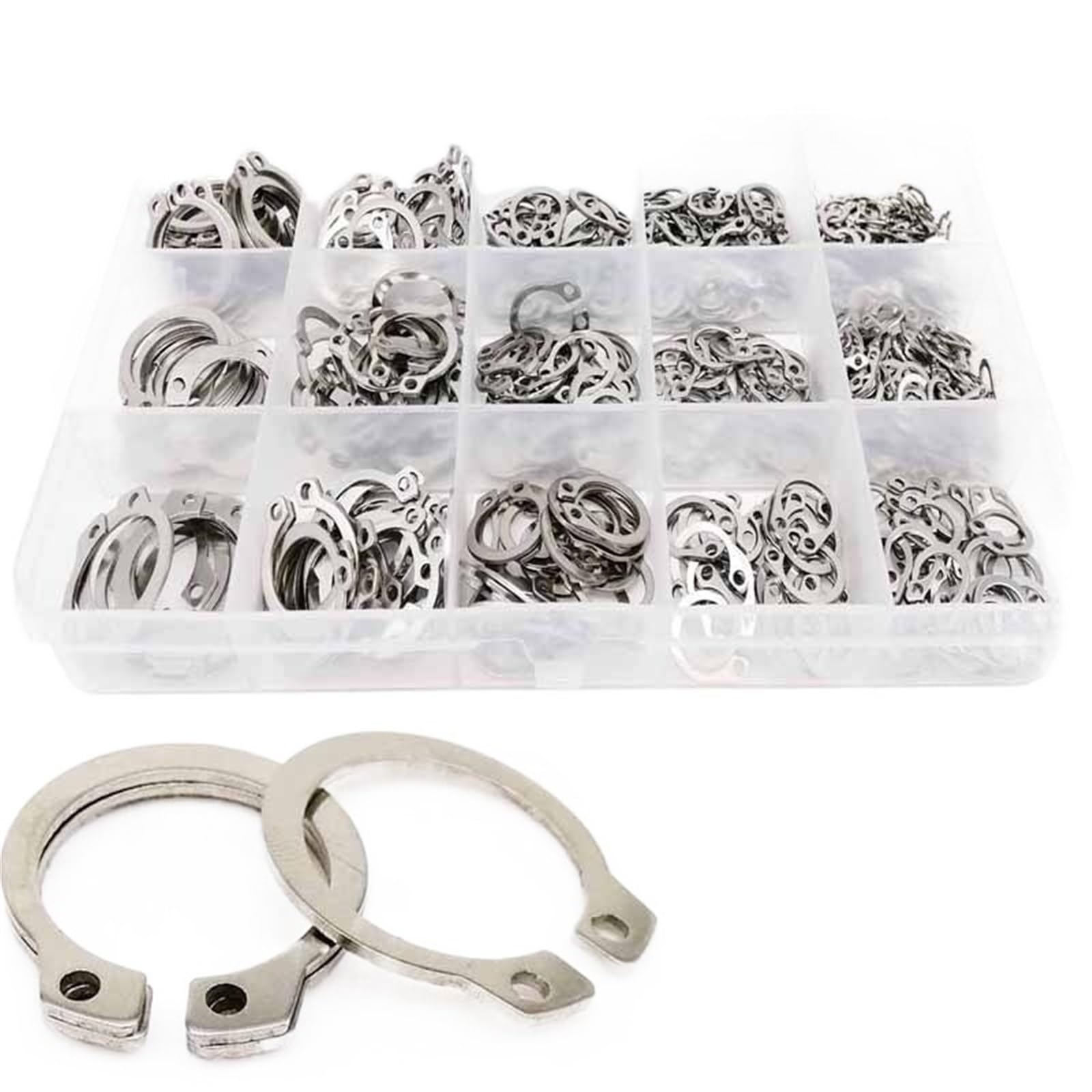 500 Uds M5-M20 Circlip retención Externa/Interna Tipo E Cir Clip Bloqueo Anillo a presión Conjunto Agujeros Eje Collar arandela Acero Inoxidable,Arandelas Planas