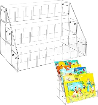 Small Bookshelf 3-Tier Clear Acrylic Book Display Organizer Front Facing Toddler Montessori Style Book Shelf Durable Bookcase for Nursery Room, Playroom, Classroom, and Reading Corner