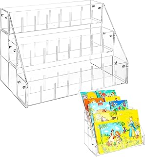 Small Bookshelf 3-Tier Clear Acrylic Book Display Organizer Front Facing...