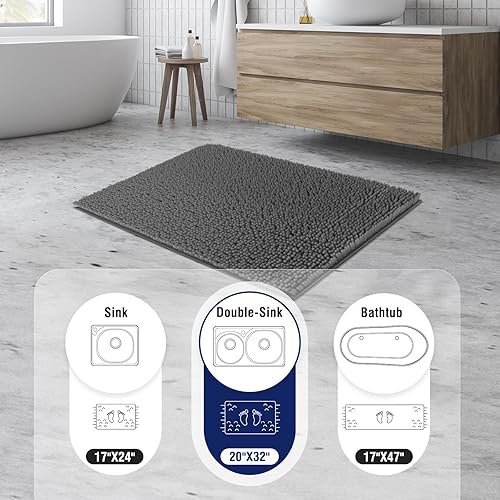 Miniatura 3 de TECHMILLY Alfombras de Baño de Chenilla Suave y Esponjosa 32" x 20", Tapetes de Baño Antideslizantes Absorbentes para Baño, Lavables y de Secado