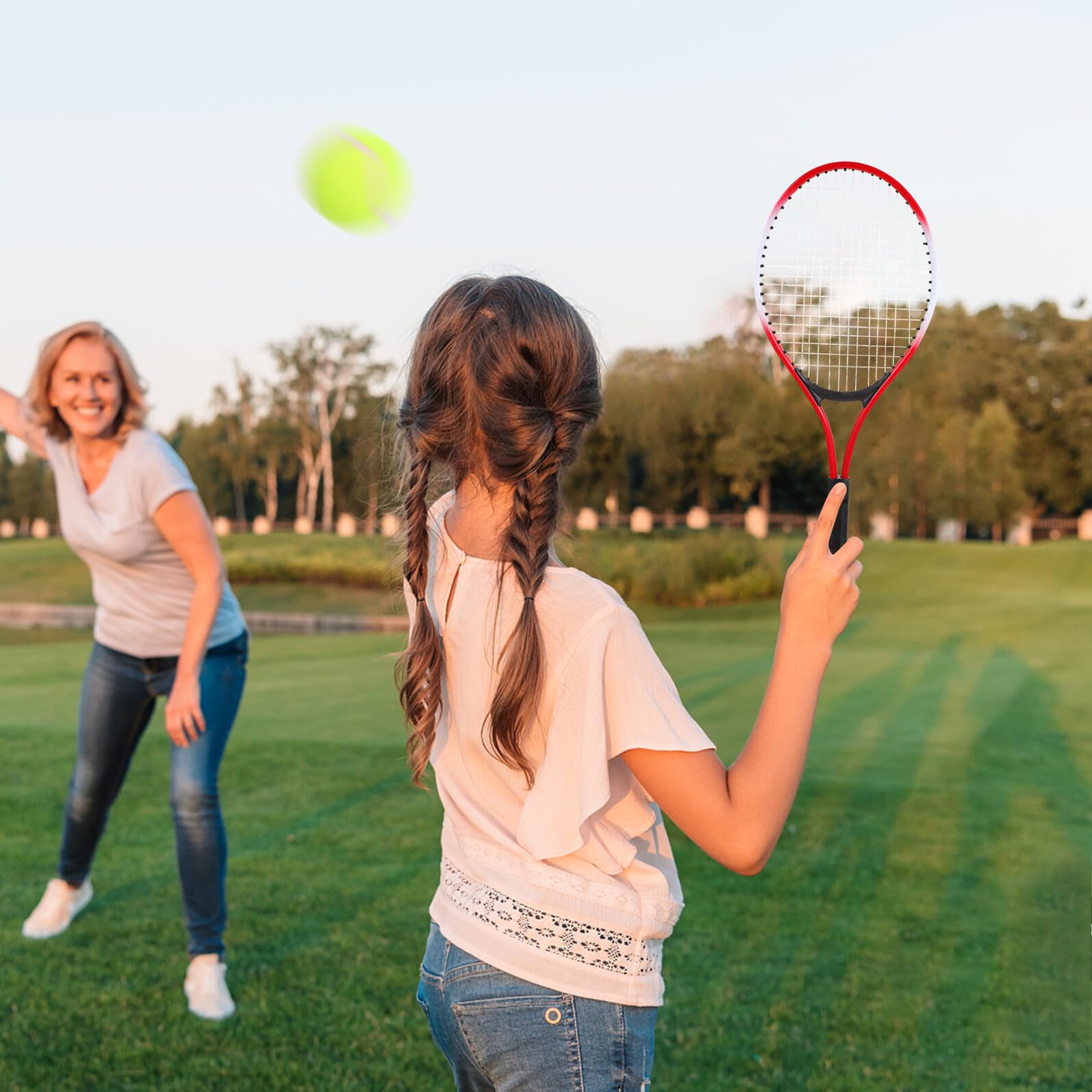 Racchetta da Tennis con Palla, Set da 2 Pezzi per Bambini | Bambini e Ragazzi, Struttura in Ferroleghe, Rete Flessibile e Impugnatura Morbida, con Borsa