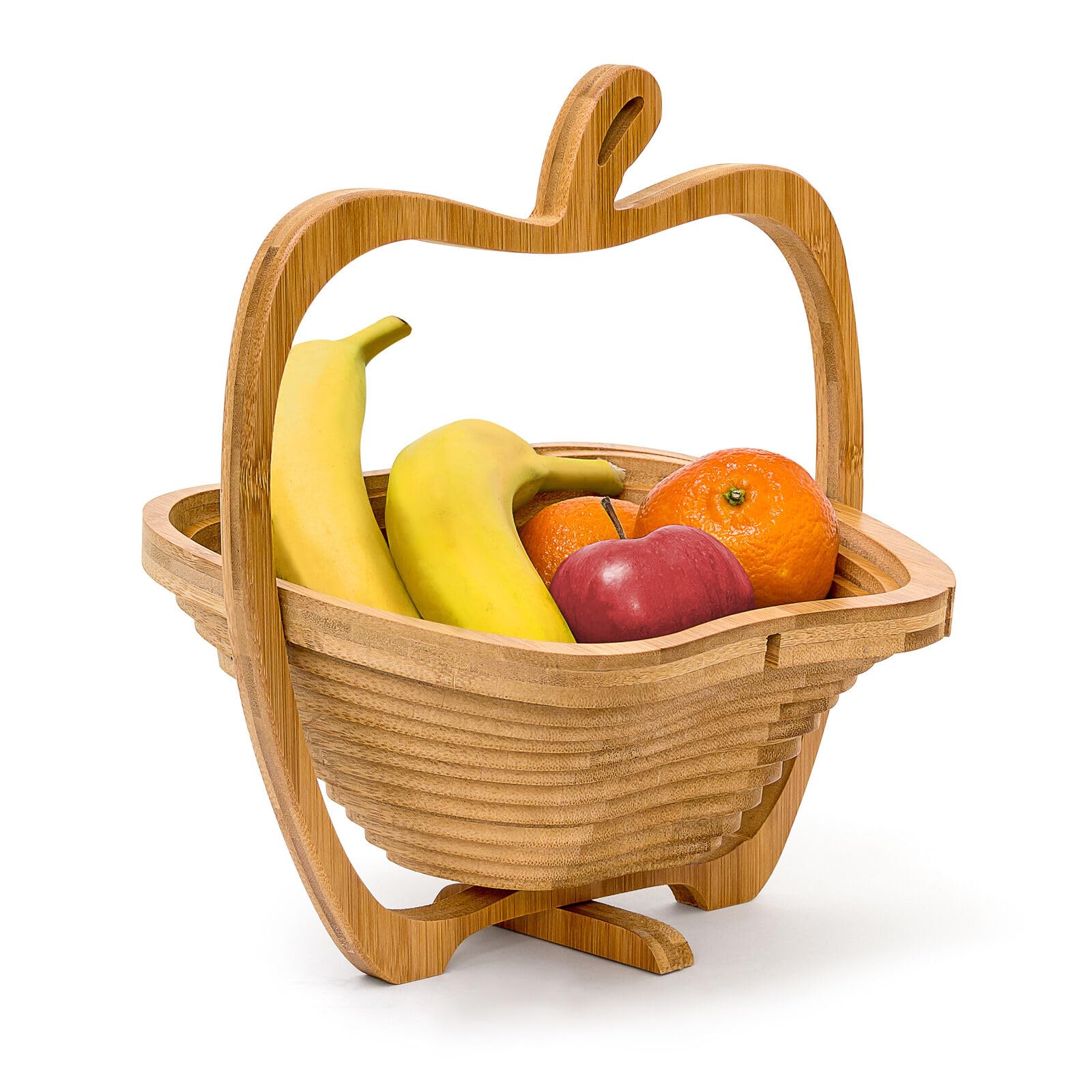 E Dukan Apple Shaped Folding Fruit Wooden Layer Basket 30 x 27 x 22.5 cm Cutting Board Folding Decorative Bowl & Trivet.Kitchen Countertop Holder Perfect Holder for Vegetables/Fruit and Display
