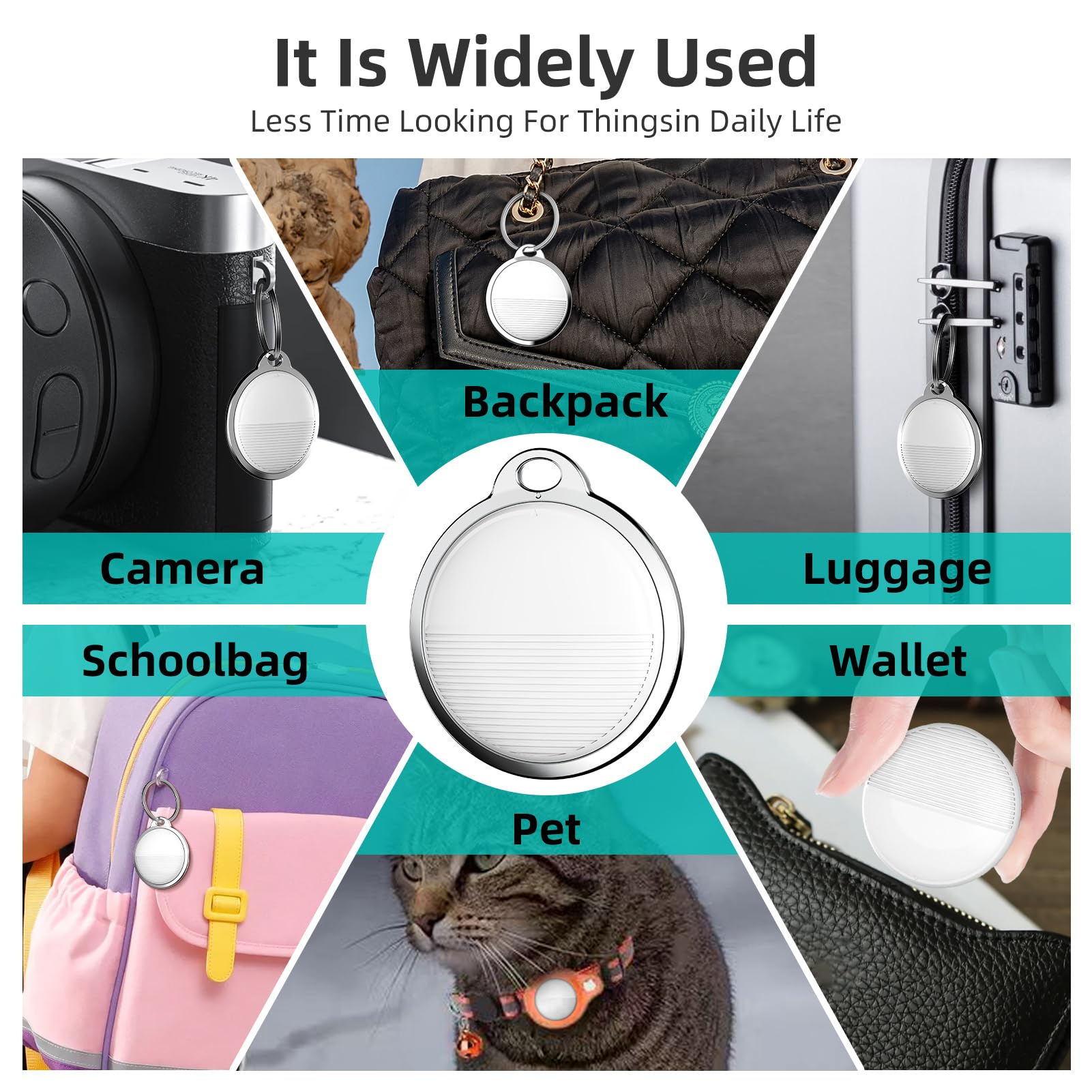 BT Finder Localizzatore di Oggetti Portatile con Promemoria Sonoro per Chiavi Portafogli Bagagli Borse per Animali Domestici, Confezione da 4 Localizzatori BT Funziona con Trova il Mio, Find