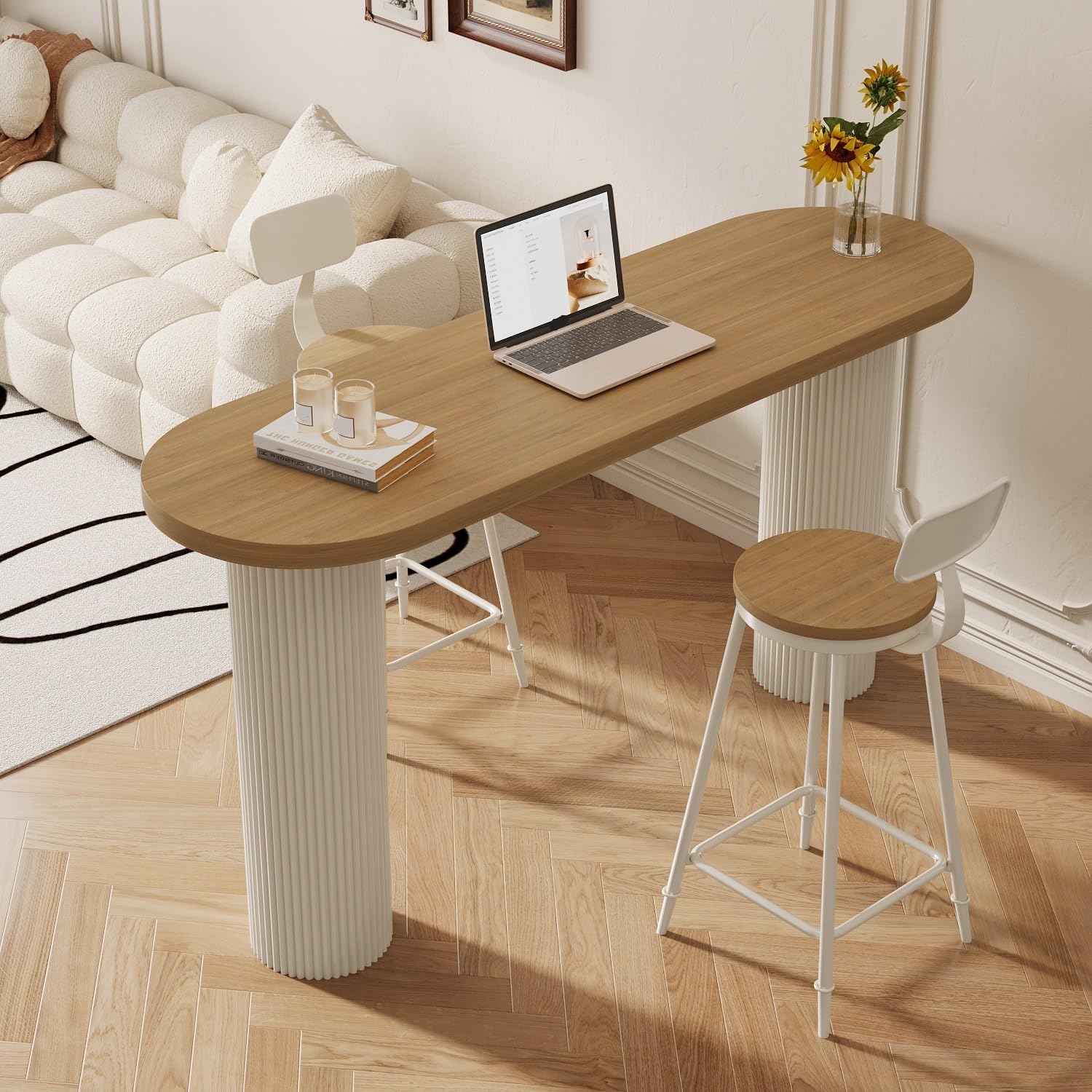 Table de Bar Table de Bar en pin, Hauteur comptoir, for Cuisine, pub, Salle à Manger, avec Pieds Robustes(200 * 40 * 105cm)