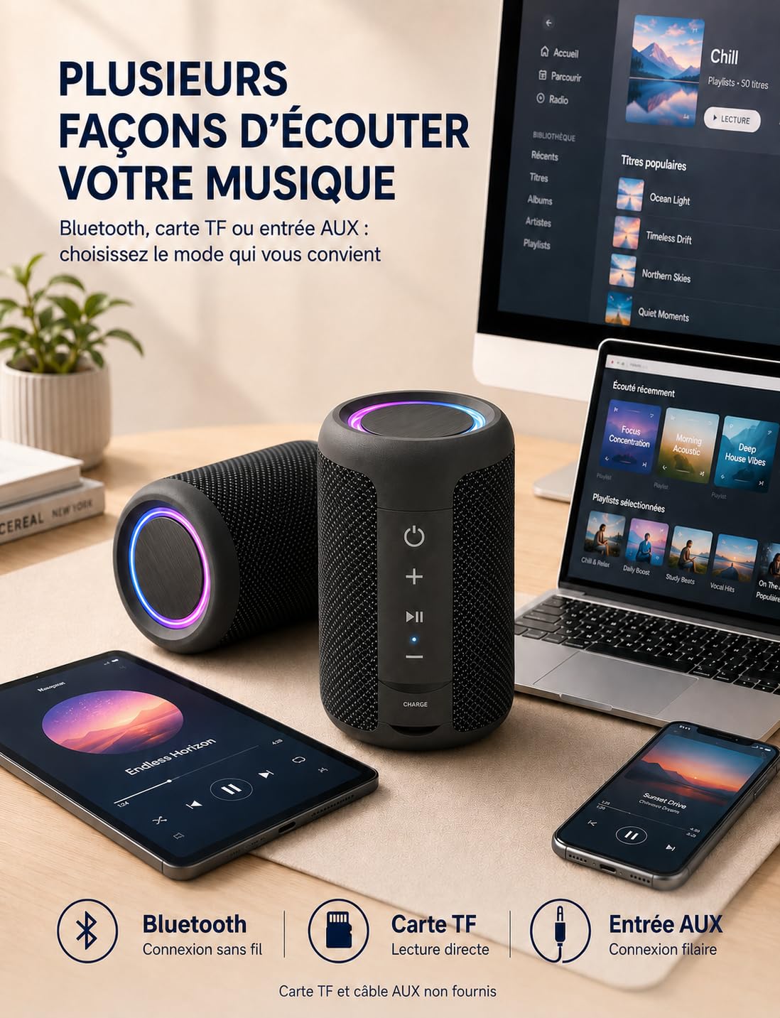 Enceinte Bluetooth Portable 15W Bluetooth 5.3 15H Autonomie Mini Haut-Parleur sans Fil TWS IPX5 Étanche