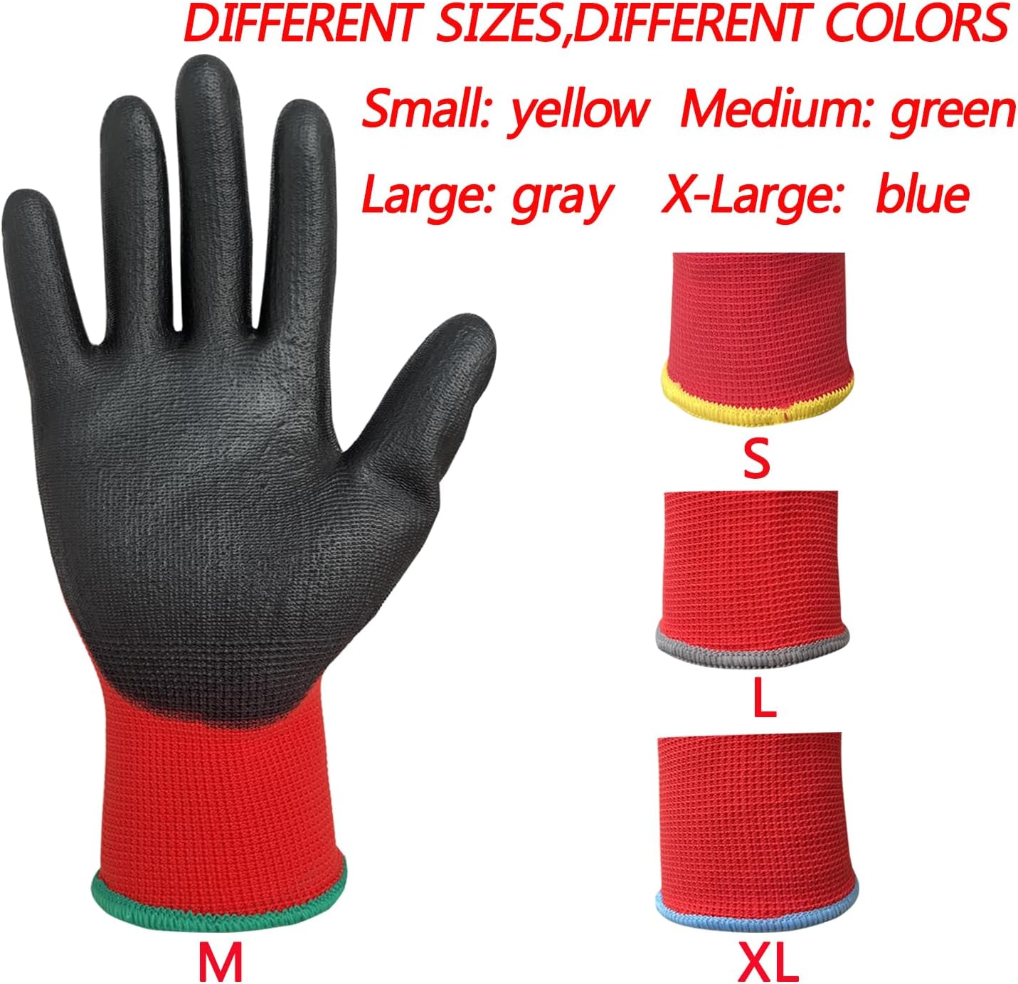 Ultra-Thin Polyurethane Coated Safety Work Gloves, 12 Pairs, Red, Medium - Image 2