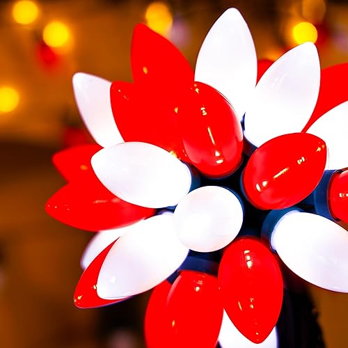 Bombillas C9 Classic Christmas Lights  50 luces LED de 32 pies color rojo y blanco  Extensible 8 modos de funcionamiento con temporizador de
