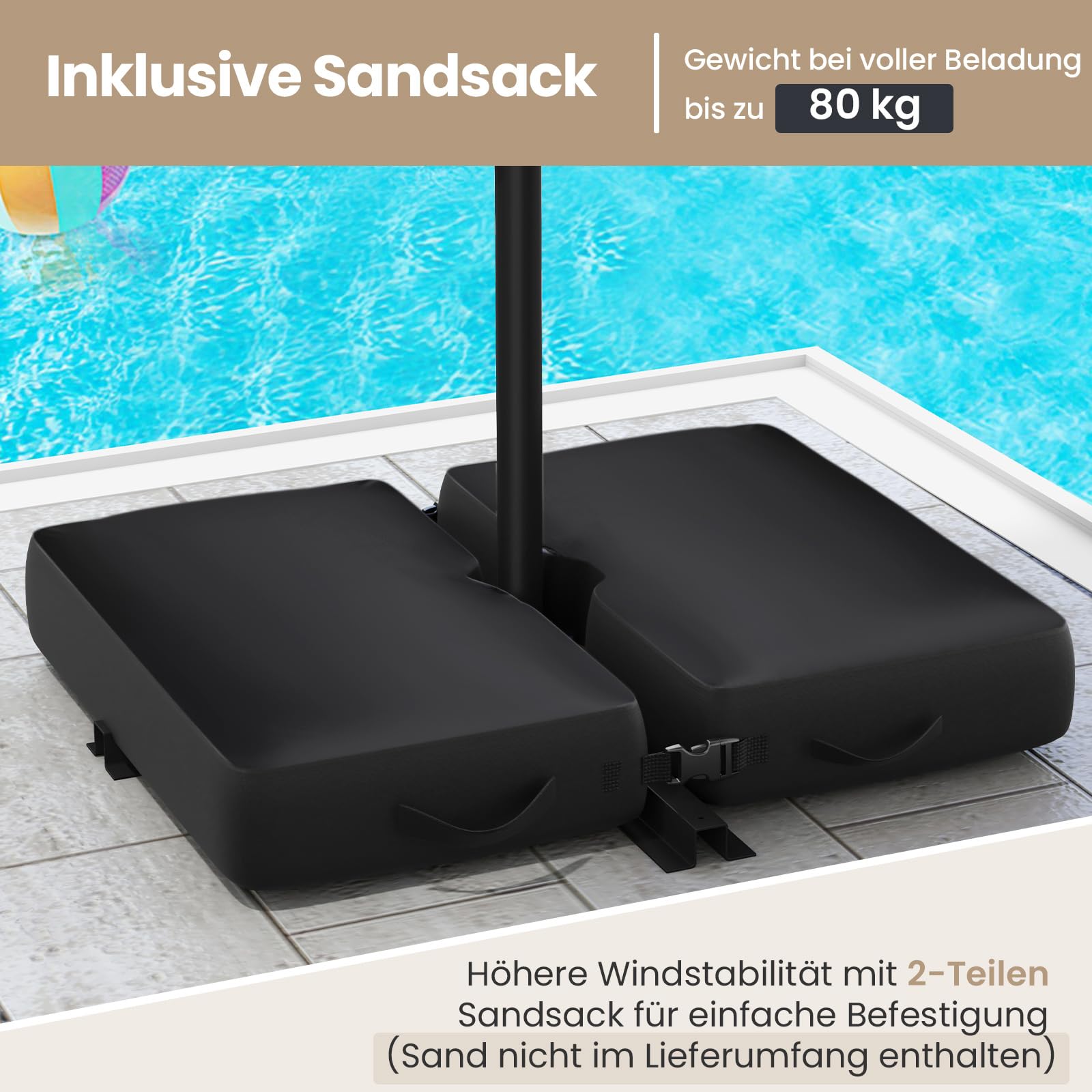 COSTWAY Parasol przeciwsłoneczny 300 cm ze stojakiem i diodami LED, z korbą, parasol ogrodowy, ochrona przed promieniowaniem UV, parasol na taras, do ogrodu, na basen, taras