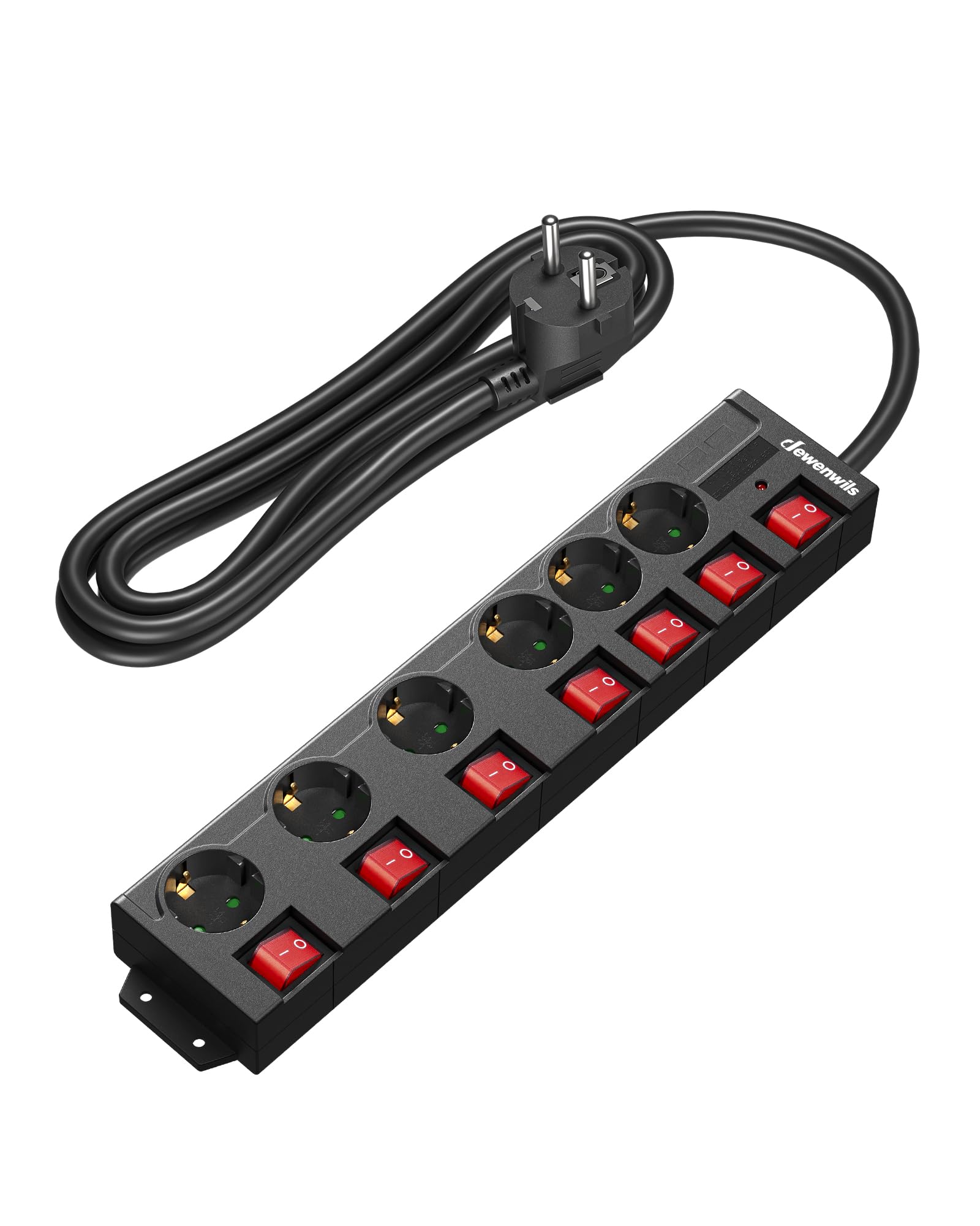 DEWENWILS Steckdosenleiste Einzeln Schaltbar, 6Fach Steckdosenleiste mit Schalter, Mehrfachsteckdose mit Überlastschutz, Kindersicherung, 90°-Anordnung, 3M, Schwarz