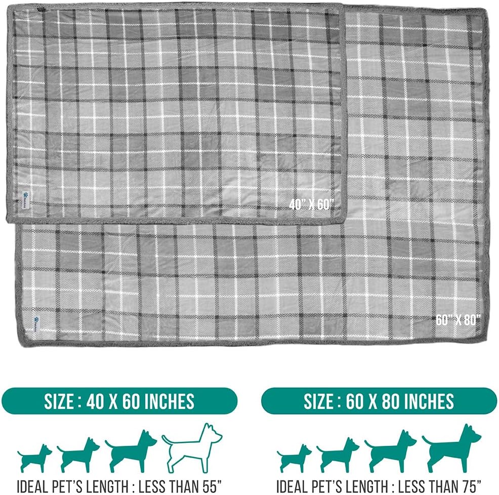PetAmi Dog Blanket, Plaid Sherpa Dog Blanket | Plush, Reversible, Warm Pet Blanket for Dog Bed, Couch, Sofa, Car (Light Grey, 60x40 Inches) : Pet Supplies