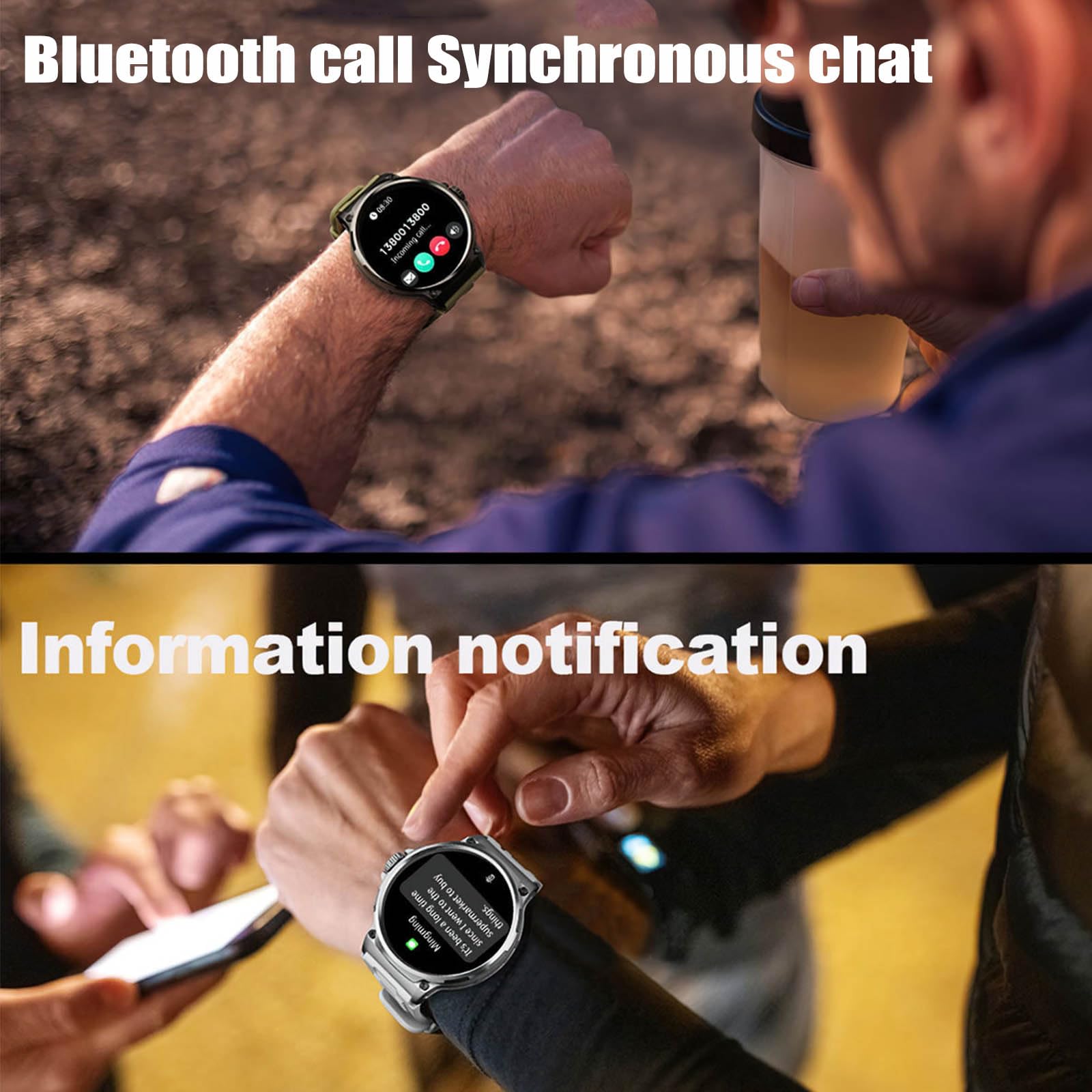 1,85" Okrągły Smartwatch HD Dla Mężczyzn (wykonywanie/odbieranie Połączeń), Bateria 710 MAh, Taktyczny Z Funkcją Śledzenia Kondycji Dla Systemu Android IOS, Wodoodporny Zegarek Cyfrowy IP68,B