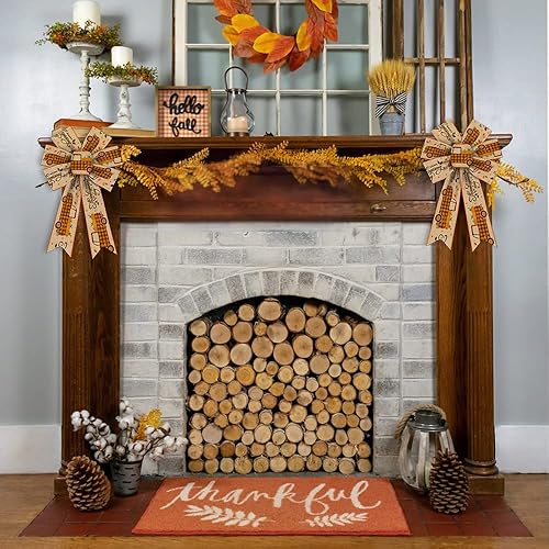Miniatura 3 de 2 lazos de otoño para corona, lazos de corona de calabaza de Acción de Gracias, lazos de otoño para camión, lazo de arpillera natural naranja para