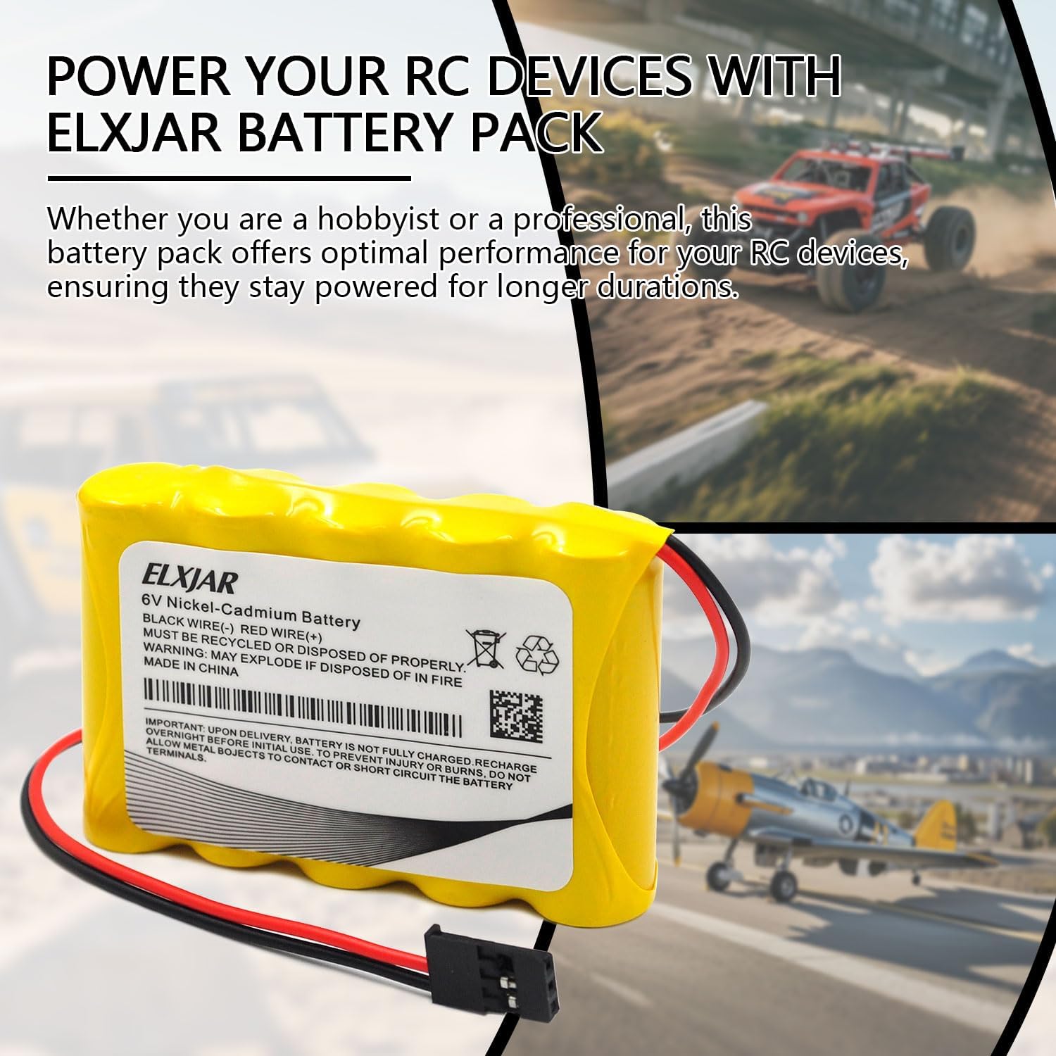 (4-Pack) 6V 800mAh Ni-Cd Receiver Battery for Hitec Futaba JR image 4