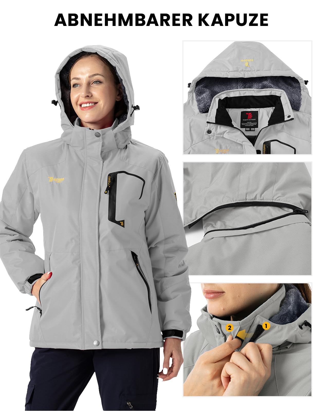 donhobo Veste Polaire pour Femme Veste de Ski Imperméable de Montagne Manteau d'hiver Extérieur en Polaire Coupe-Vent avec Capuche