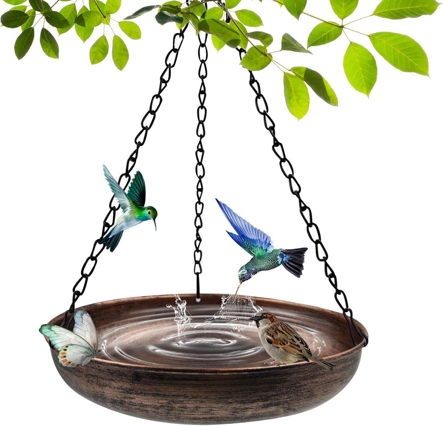 10" Compact Metal Hanging Bird Bath with Chains