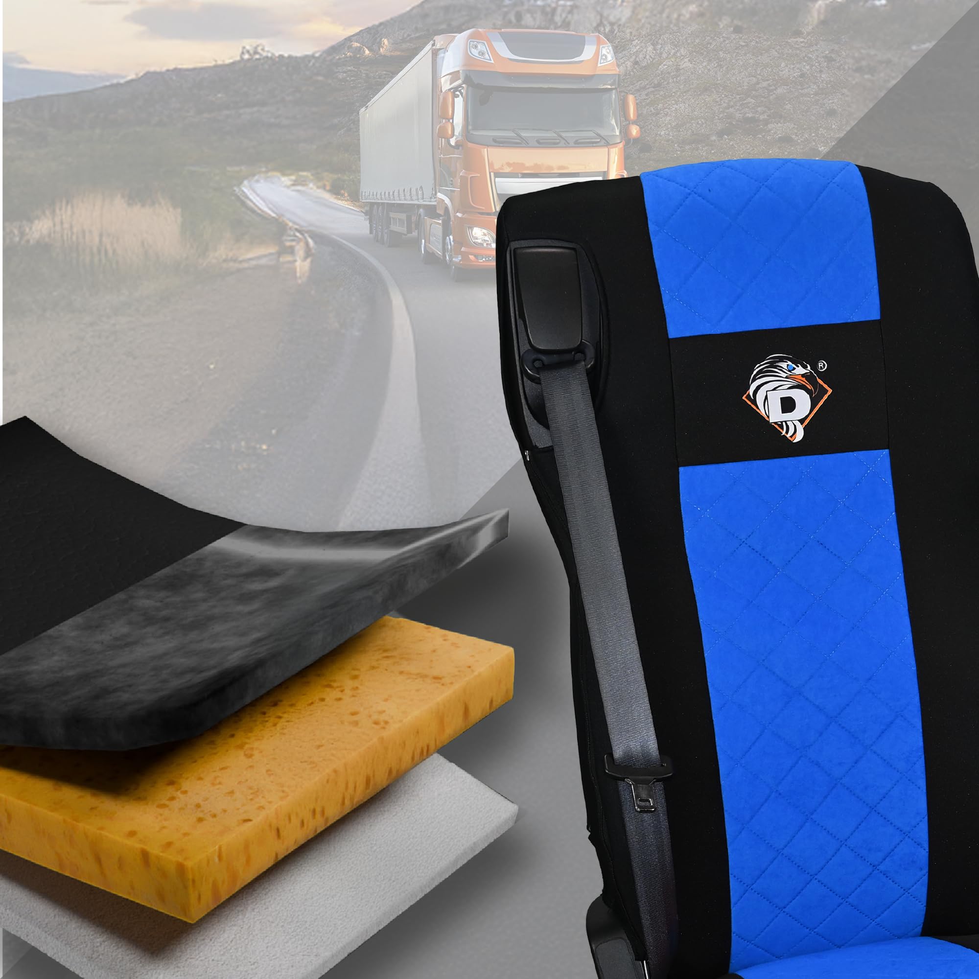 SABA Funda de Asiento para DAF 105 XF 2012, 106 XF 2013, XG, XG+ 2022, 2 Cinturones de Seguridad Azul Accesorios de protección para Asientos de Camiones