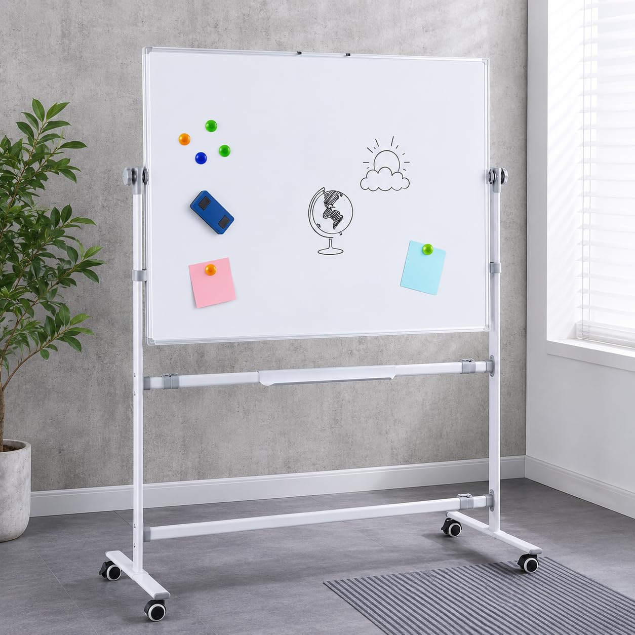 Dwustronna tablica magnetyczna na kółkach, 2 sztuki, 90 x 120 cm, przenośna tablica suchościeralna do szkoły, domu i ćwiczeń muzycznych