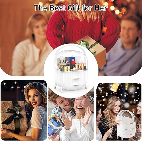 Miniatura 7 de Organizador de maquillaje para encimera y almacenamiento para tocador de baño, vitrinas portátiles de cosméticos de viaje con tapa y cajones, regalo