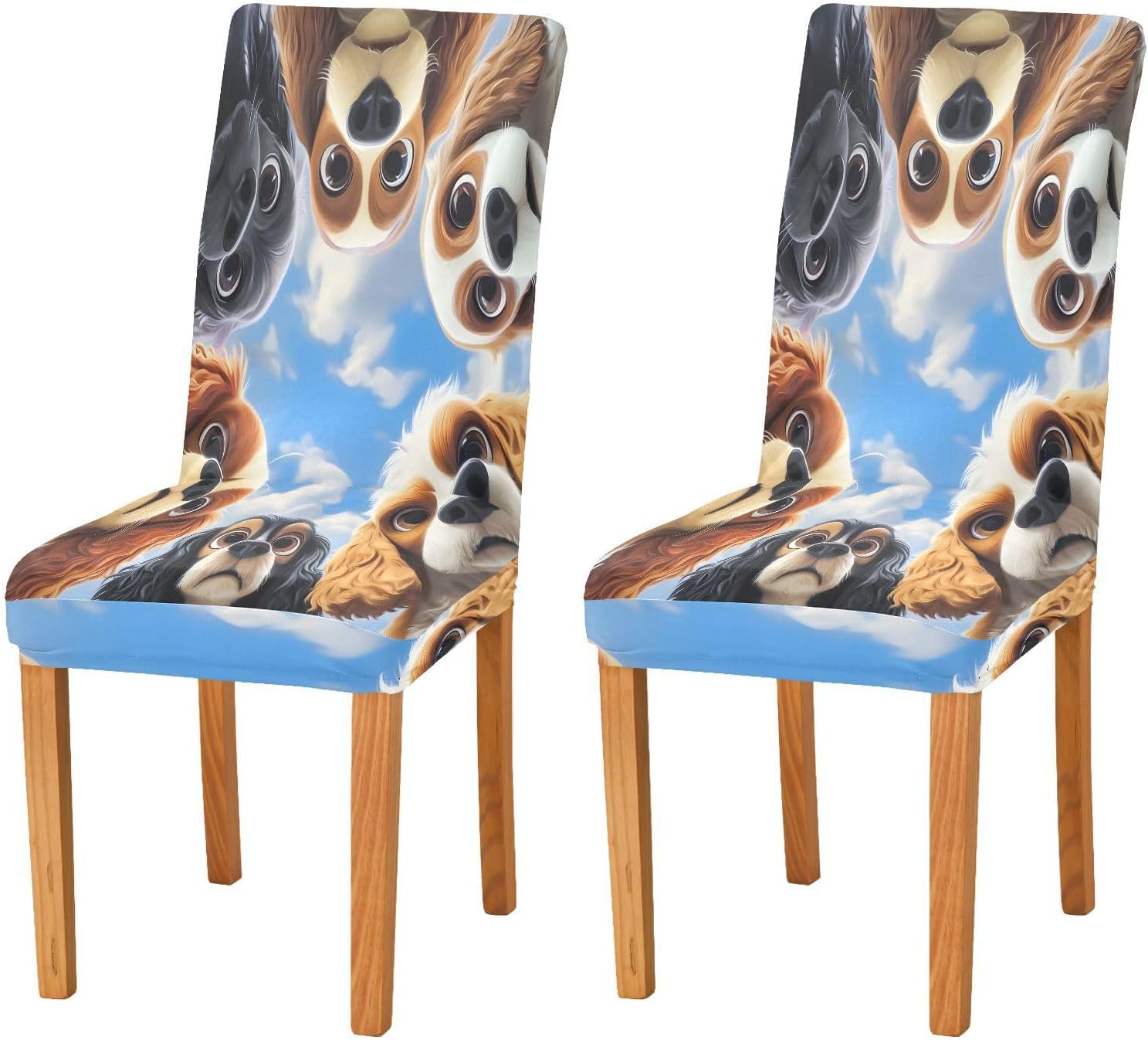 ALAZA Chair Covers for Dining Room, Dog Faces Stretch Chair Cover Sets Chair Protector Removable Washable for Ktichen Restaurant Hotel