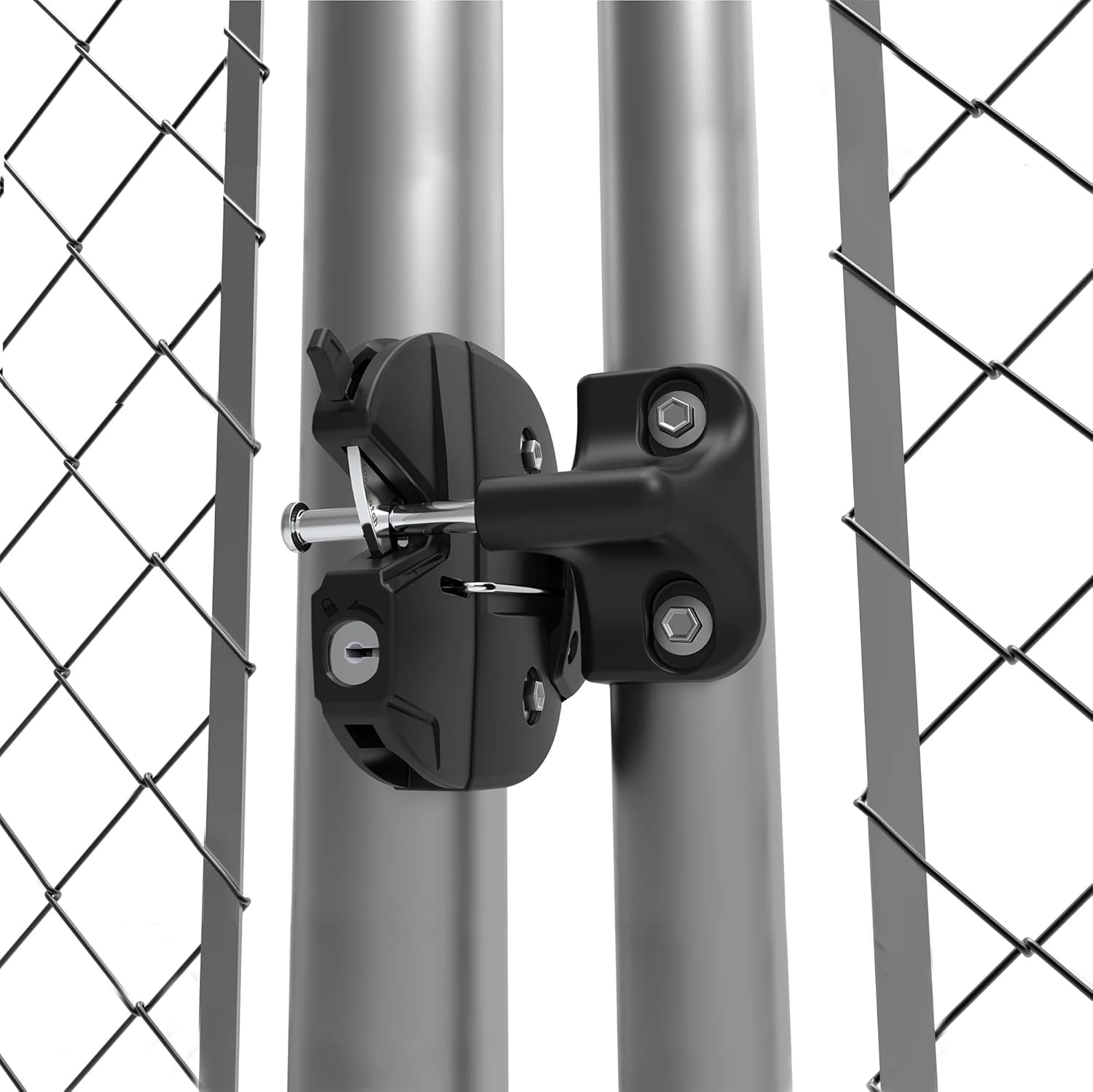 D&D Technologies LL3ABRND LokkLatch Round Post Gate Latch with External Access Button, Key Lockable and Operates On Both Sides of The Gate, for Round and Chain Link Frame Posts, Black