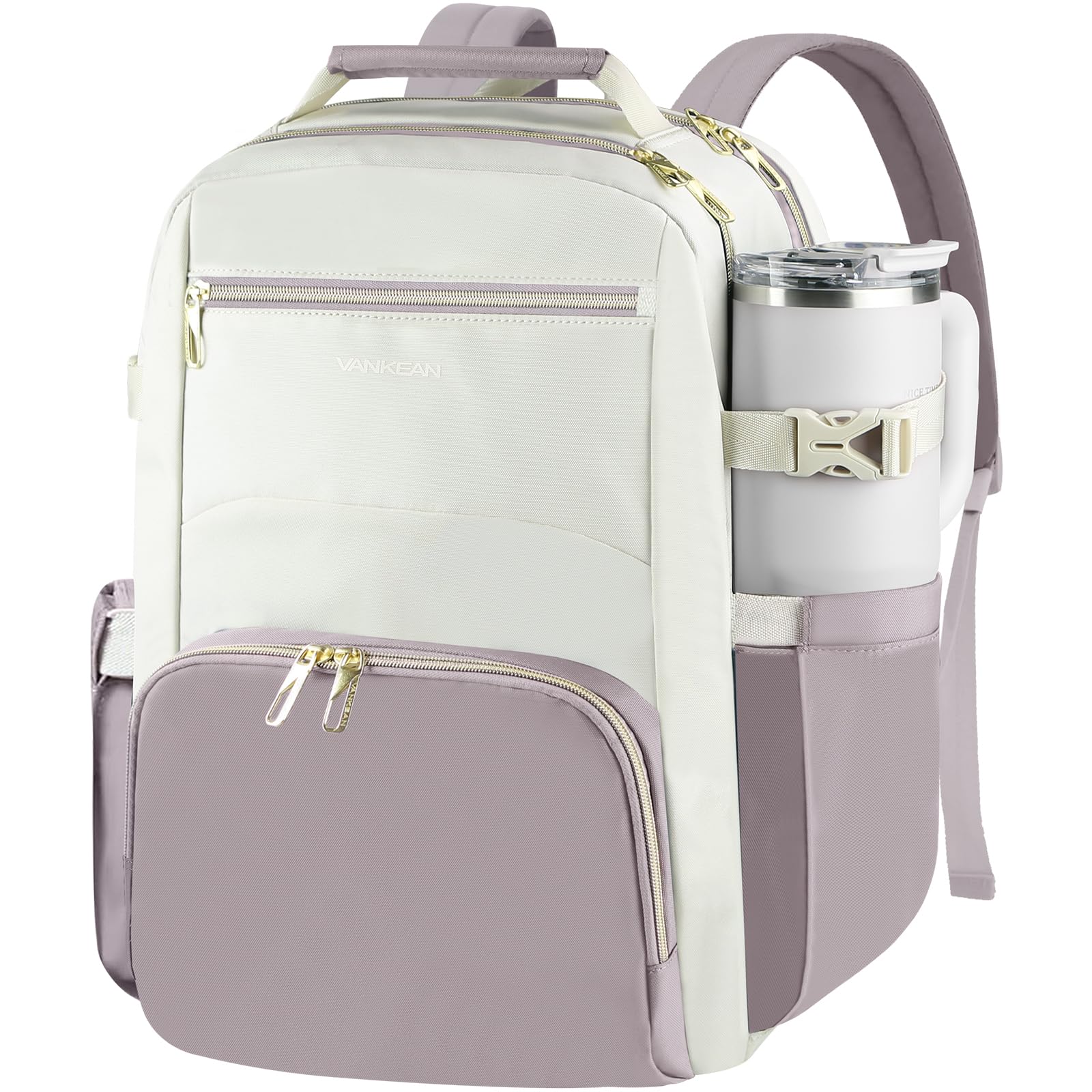 VANKEAN Mochila para laptop para mujer (beis-rosa polvoriento, 17.3 pulgadas)