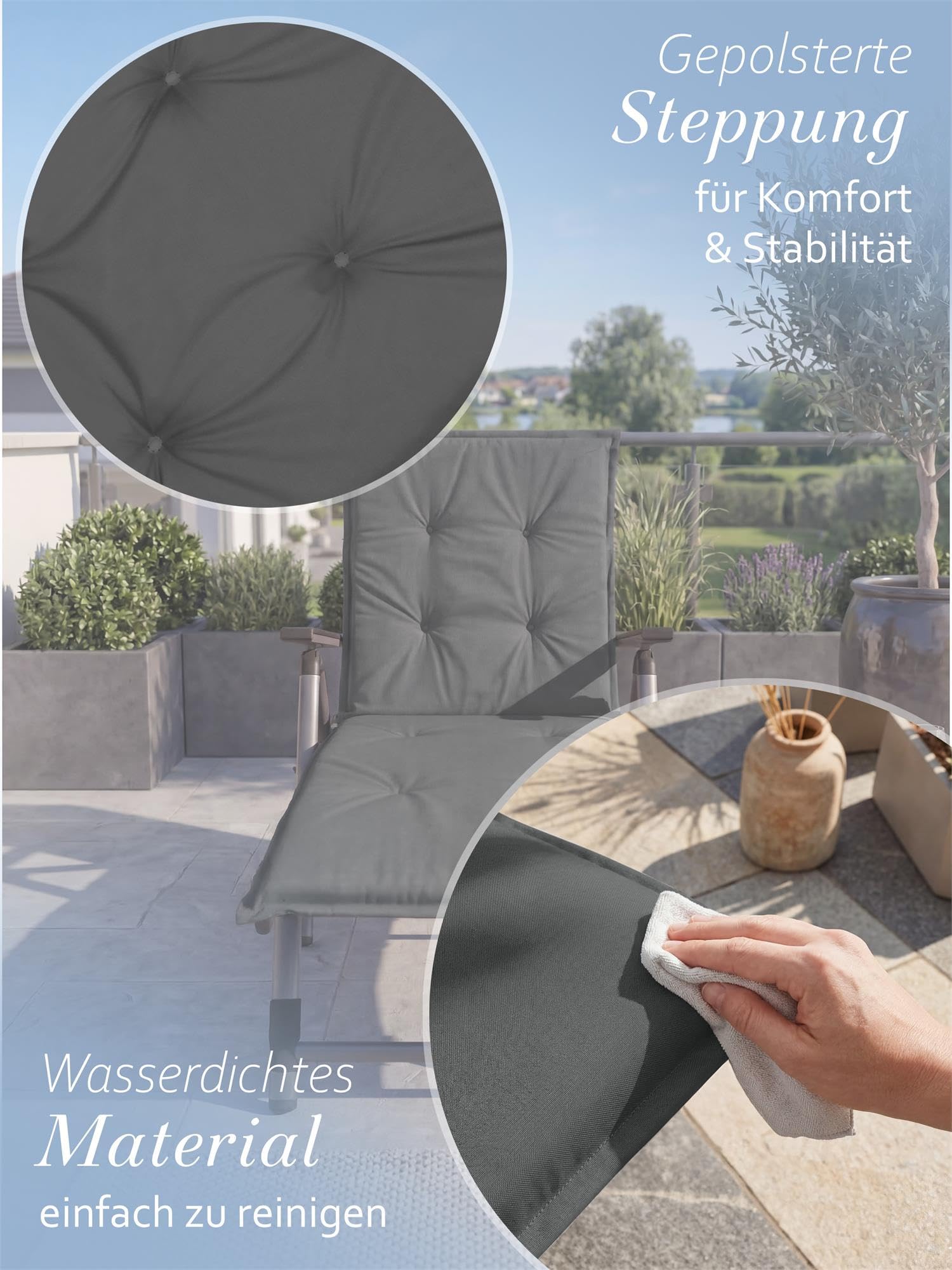 normani 2 Auflagen Gartenliegen Sonnenliegen Auflage - 2er Set Strandliege Polsterauflage mit weicher und langlebiger Füllung aus wasserdichtem Material Anthrazit 195 x 55 x 6 cm