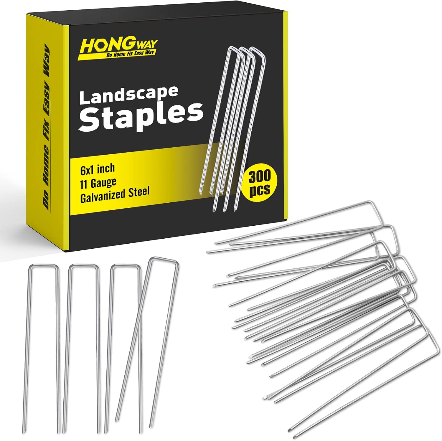 HongWay 300 Pack Landscape Staples 6 Inch 11 Gauge Stakes