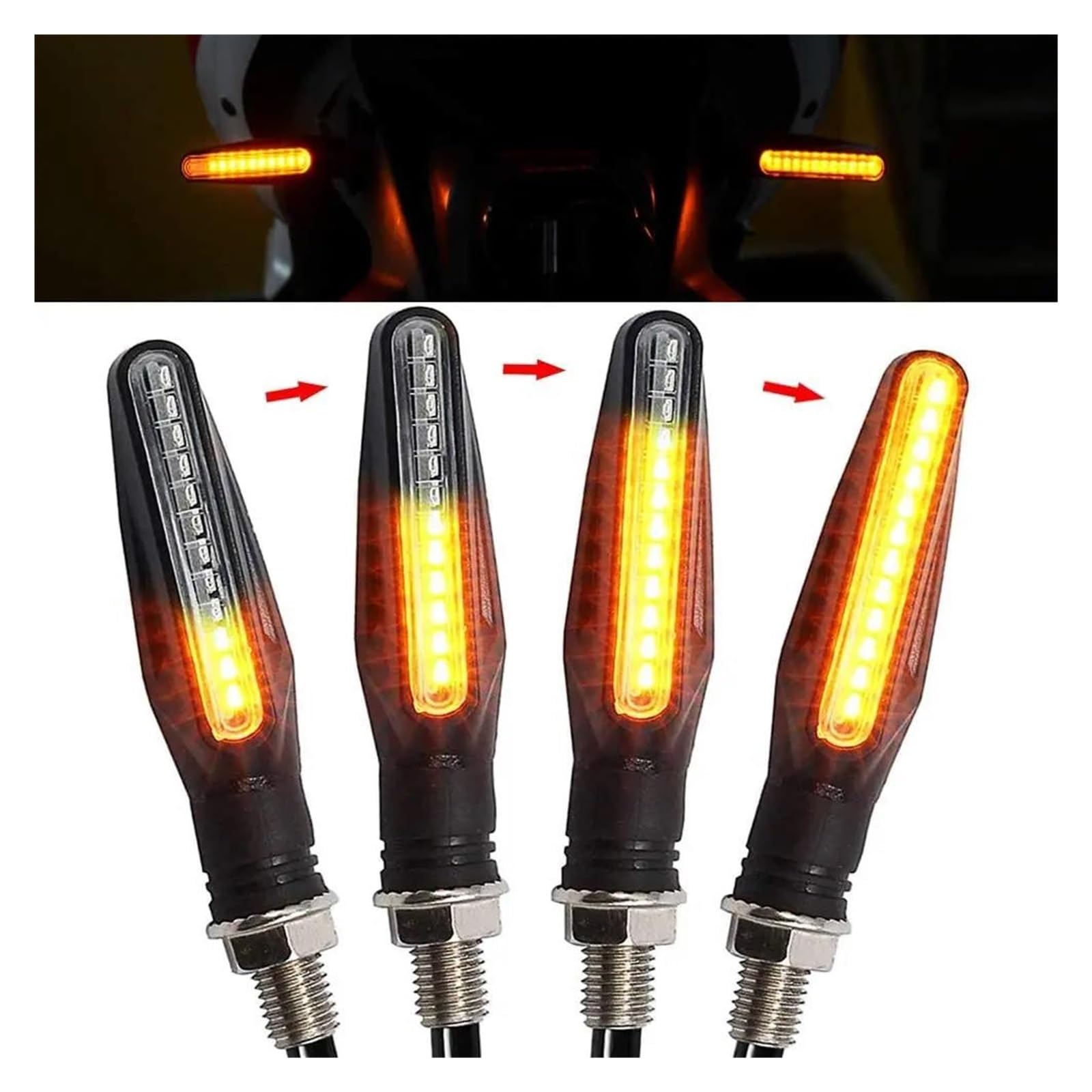 Clignotants LED Universels Pour Moto - Lot De 4 - 12V, IP68, Ambre - Compatible Trou 10 Mm - 5
