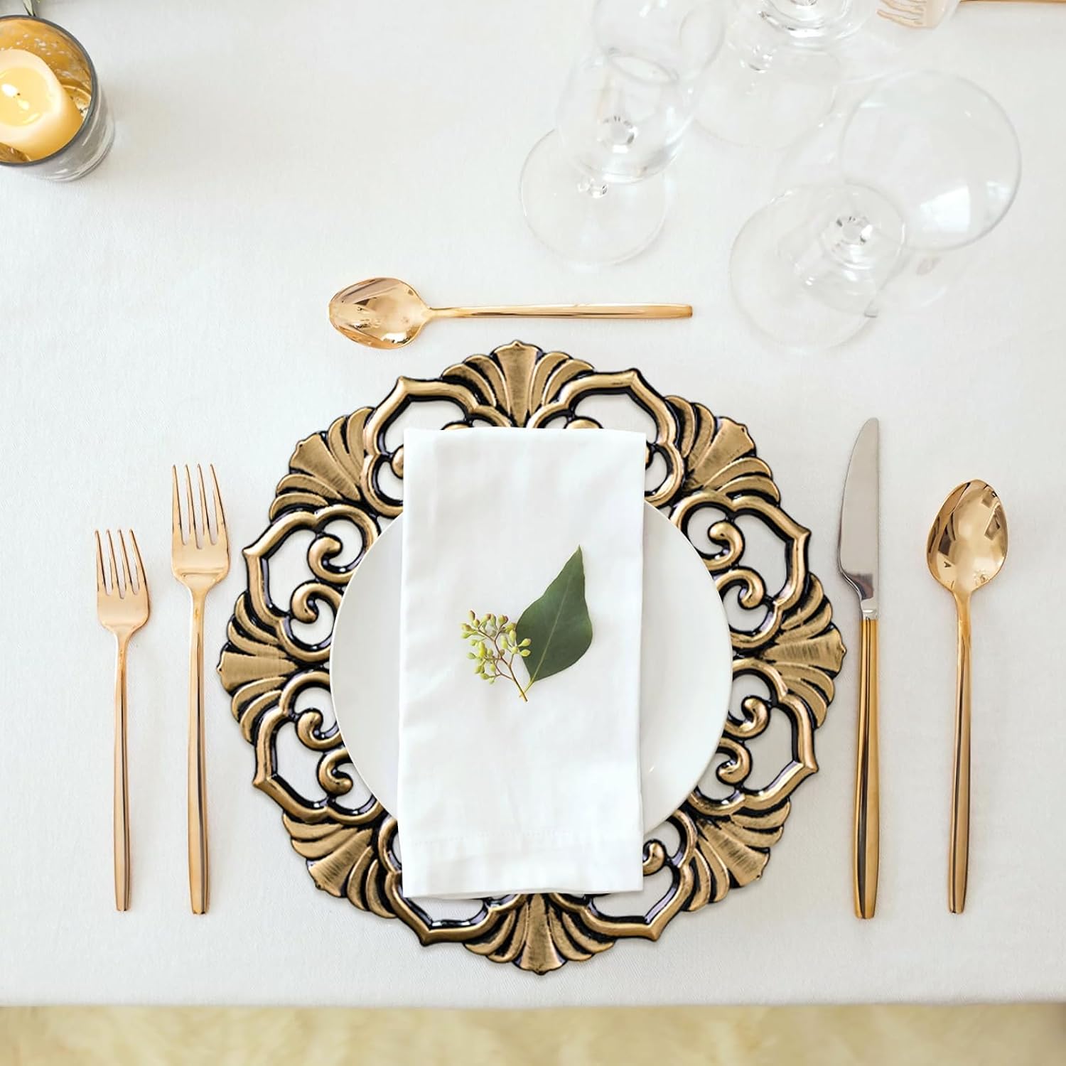 MAONAME Antique Charger Plates, 13" Octagonal Chargers for Dinner Plate, Black Plate Chargers Set of 6, Plastic Charger Plates for Table Setting, Wedding Decoration