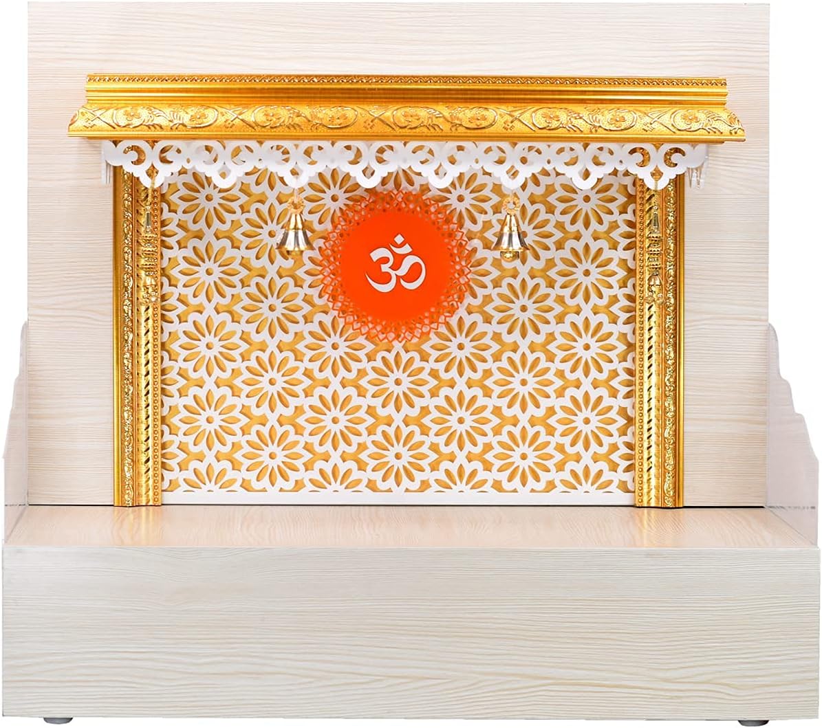 Aakrati Devyom Engineered Wood, Marine Plywood, Acrylic Solid Surfaces, LED LightingWooden Mandir for Home (Standard Size, Bronze Brick) (White)