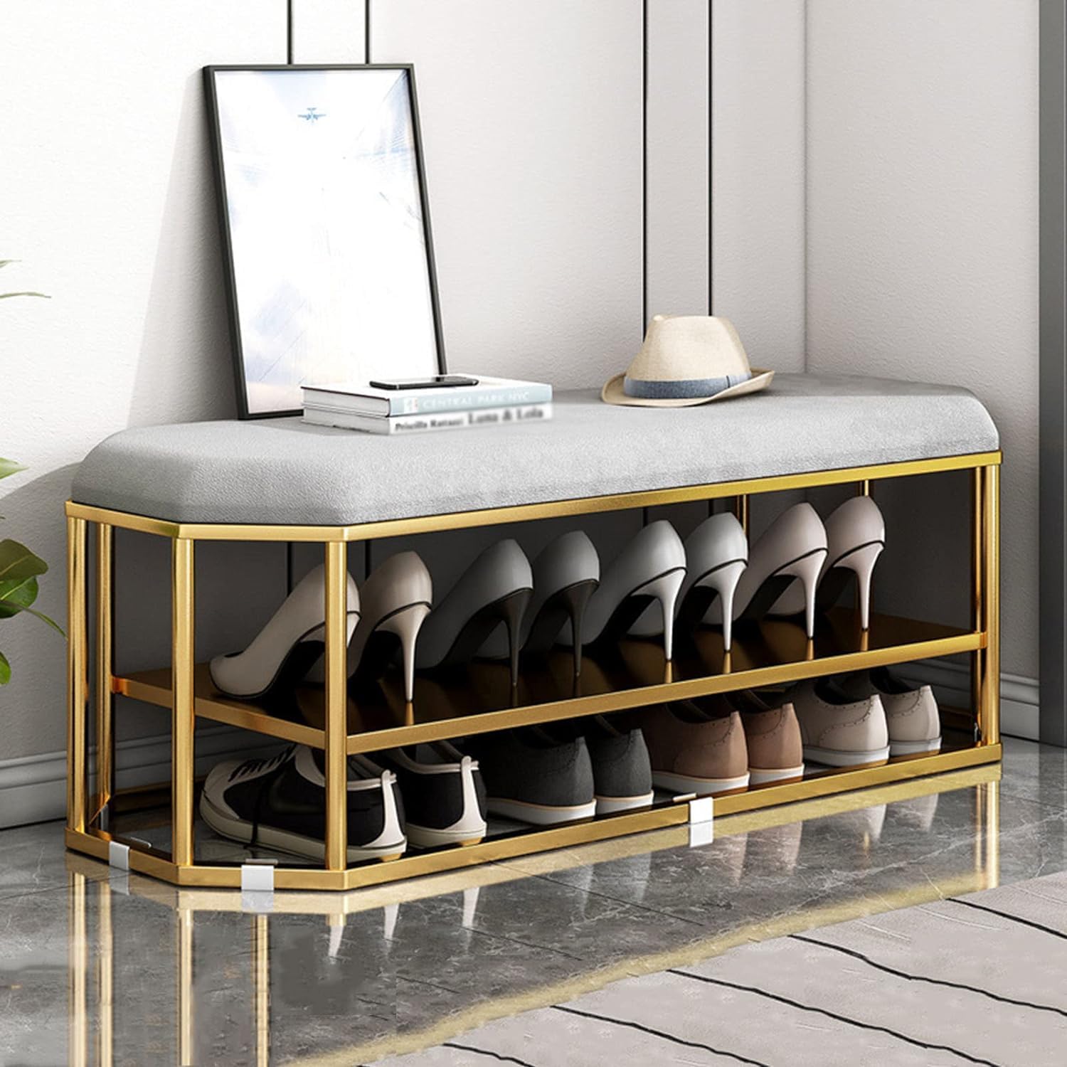 Tabouret à chaussures avec coussin souple pour un confort d'assise unique
