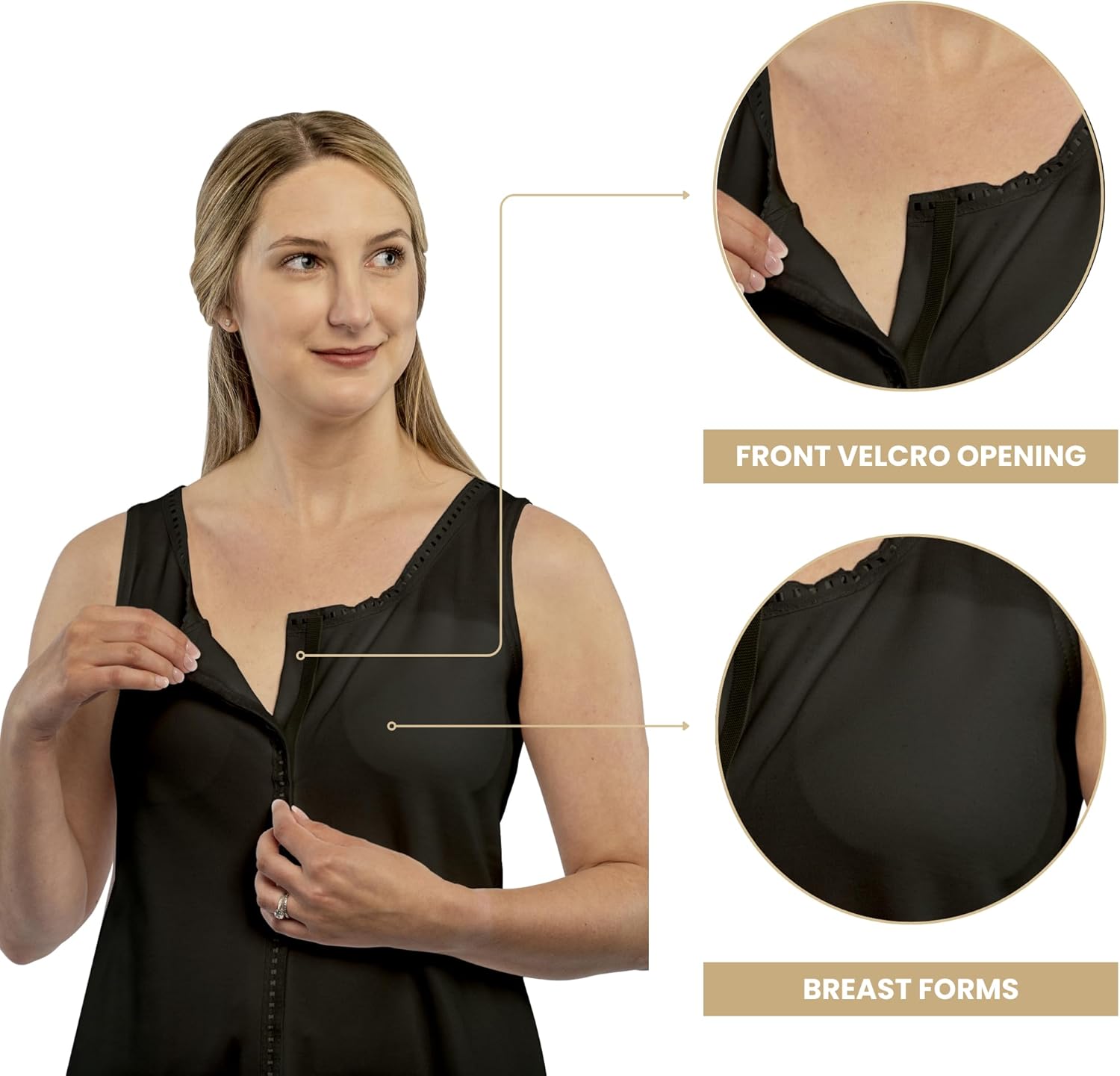 Gentle Touch Post Mastectomy Recovery Camisole Includes Pockets and Breast Forms - Image 2