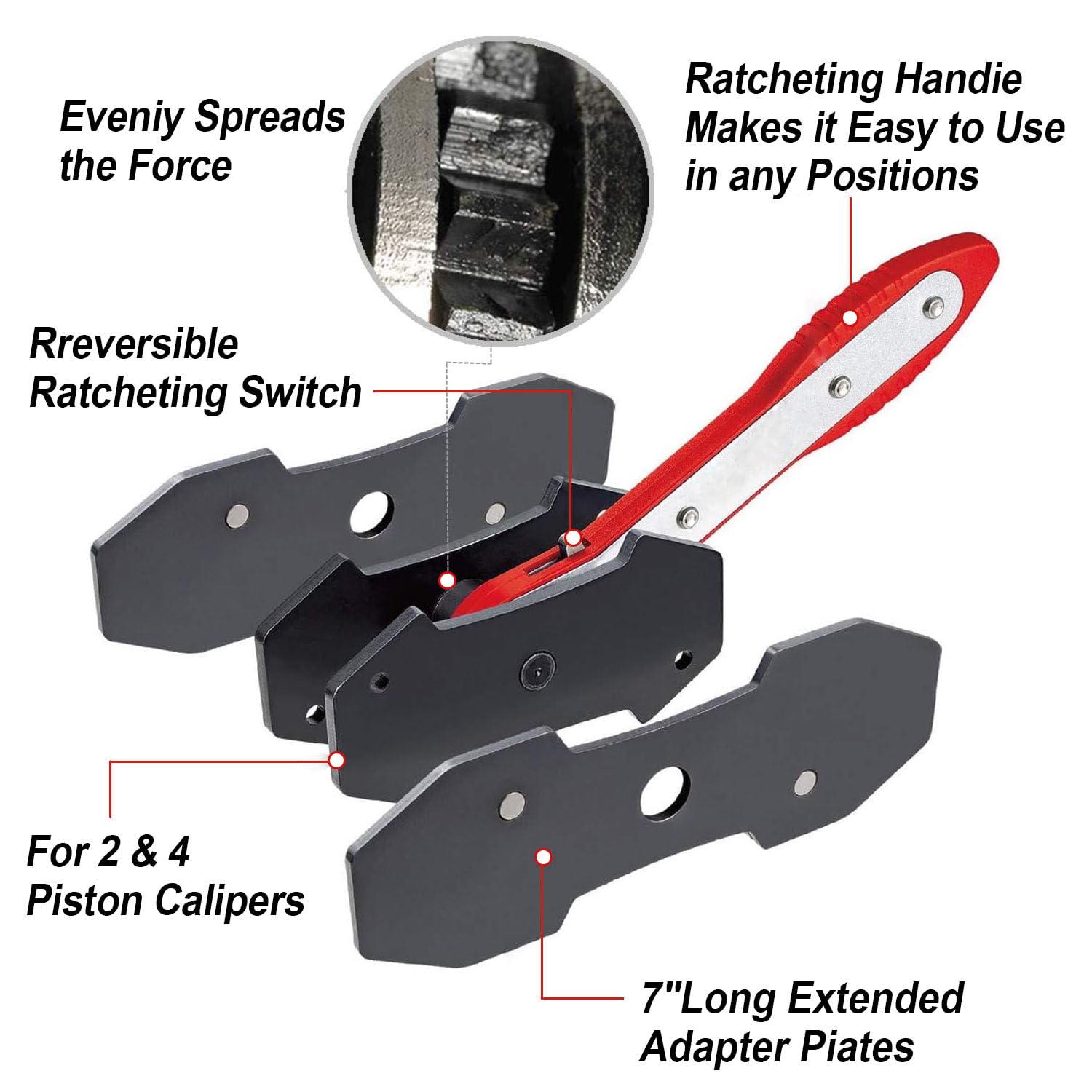 Outil de Presse pour étrier de Frein et 4 Crochets, clé à cliquet Extensible à 360°, écarteur de Piston pour Freins à Disque à Piston Simple, Double, Quadruple et sextuple
