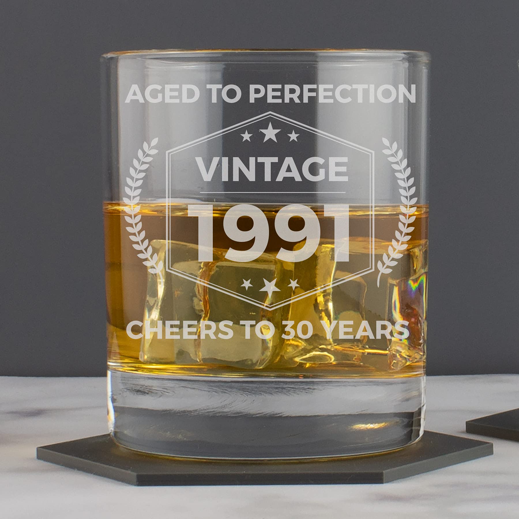 30th Birthday Gift for Men - Whisky Glass - Aged to Perfection - Vintage 1991 Milestone Present for Dad, Husband, Son, Grandad, Brother Perfect for Whiskey, Rum, Bourbon, Cognac, Brandy