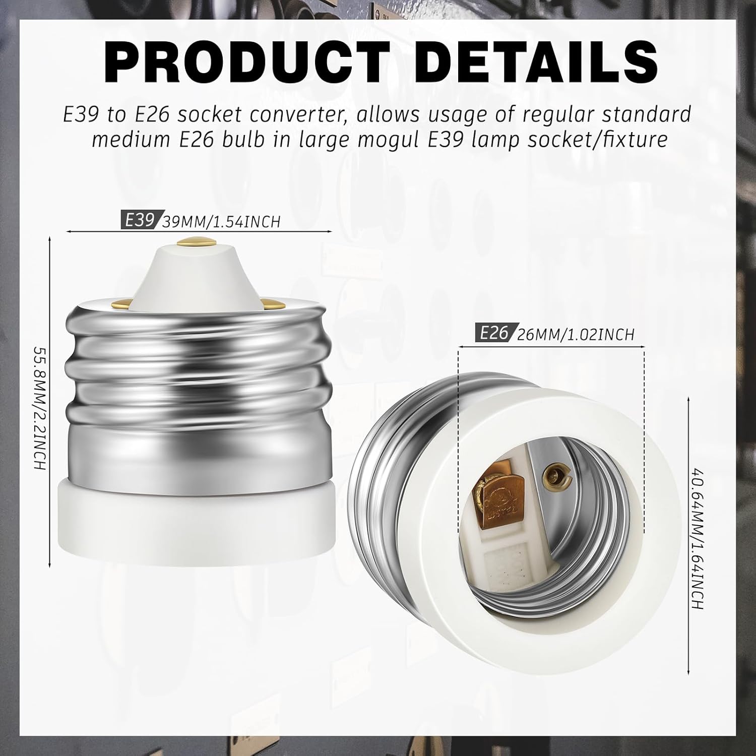 6 Packs E39 to E26 Socket Converters, Ceramic Mogul E39 to Standard Medium E26 Screw Base Light Bulb Socket Converter Mogul Base Adapter Sockets Reducer, Maximum 660W and 200℃ Heat-resistant