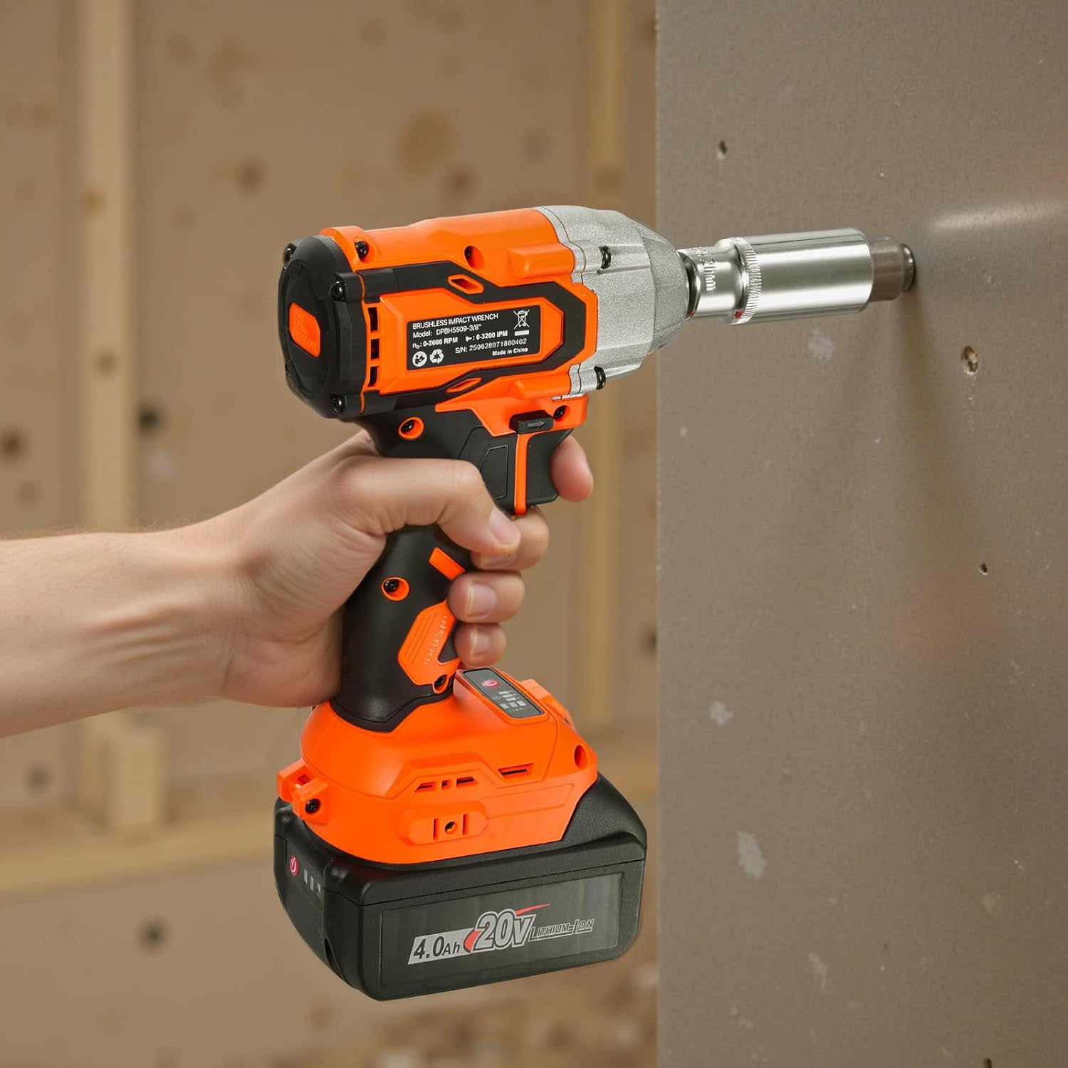 VEVOR Cordless Impact Wrench, 280 ft-lbs / 380 N·m High Torque, 3/8 inch, 20V Electric Impact Wrench with Brushless Motor, 4Ah Battery, Charger, 5 Sockets and Belt Clip, for Car Tire Truck DIY