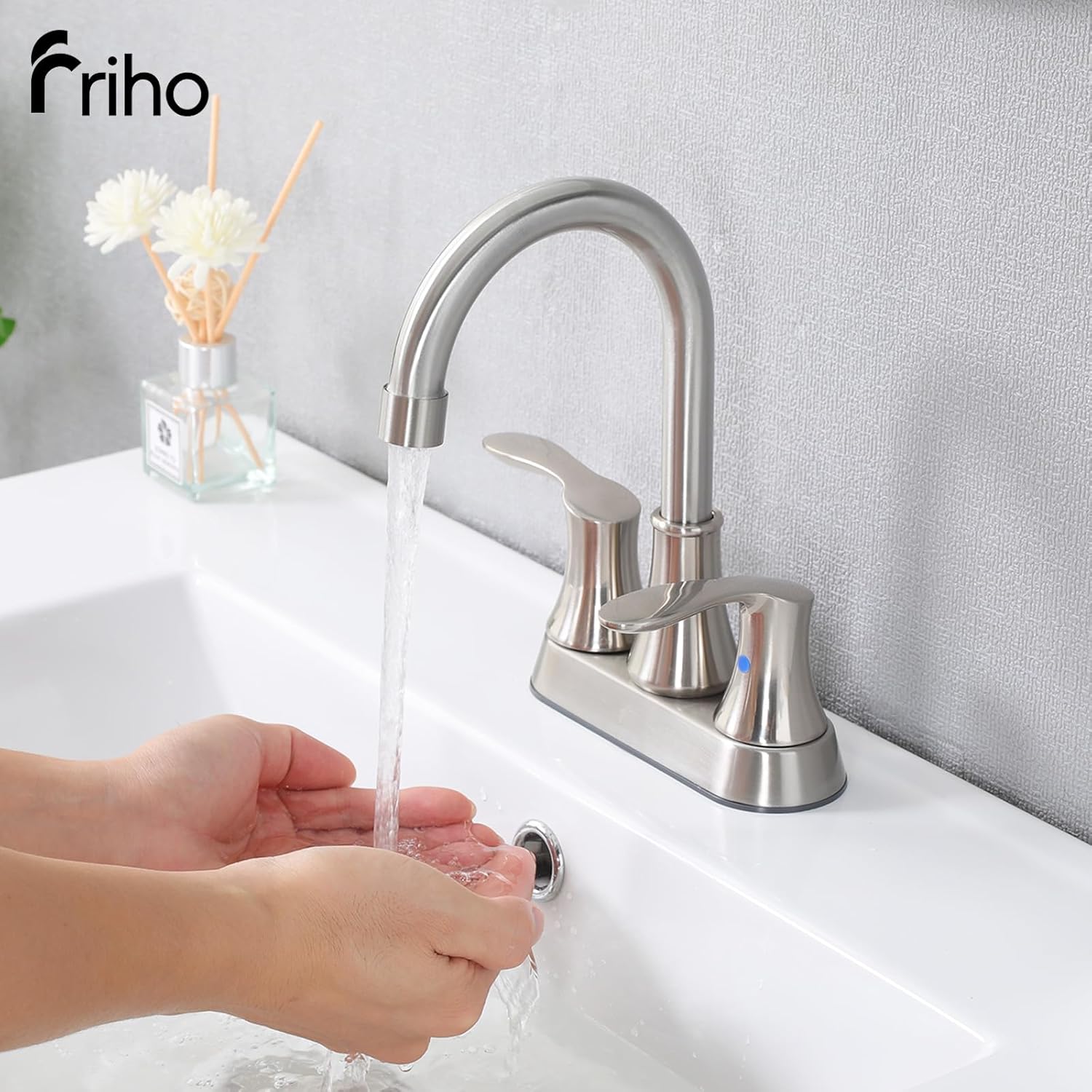 Friho 4 Inch Centerset Bathroom Faucet, Brushed Nickel Bathroom Faucets for Sink 3 Hole, Lead-Free 2 Handle Stainless Steel RV Bath Vanity Faucet with with Pop-up Drain and Supply Lines - Image 2
