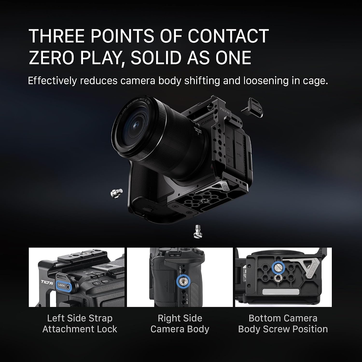Tilta Camera Cage Power Kit Compatible with Canon R6 V | Protective Form Fitting Armor Video Rig | Cable Management Hub Side Handle Battery Terminal Power Distribution Bracket - Black