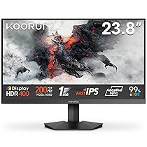 KOORUI G2411P 24 Pollici Gaming Monitor, Full HD 1080p Computer Monitors, Fast IPS, 200Hz, 1ms, HDMI(2.0)*2, Sync Adaptive Tecnologia, VESA (75mm*75mm) Compatibile, Eye Care, Inclinazione Regolabile