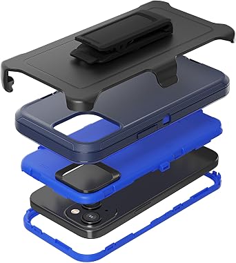 Compatible with iPhone 15 Plus Case, with Belt Clip Holster Heavy Duty Rugged Shockproof Full Body Protection Kickstand Cover for iPhone 15 Plus 6.7 inch Phone Blue