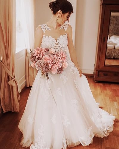 Vista 130 de White Rose Artificial Flowers Fake Flower Bulk with Stems for DIY Wedding Bouquet Bridal Baby Shower Centerpiece Table Decorations Silk Faux Floral