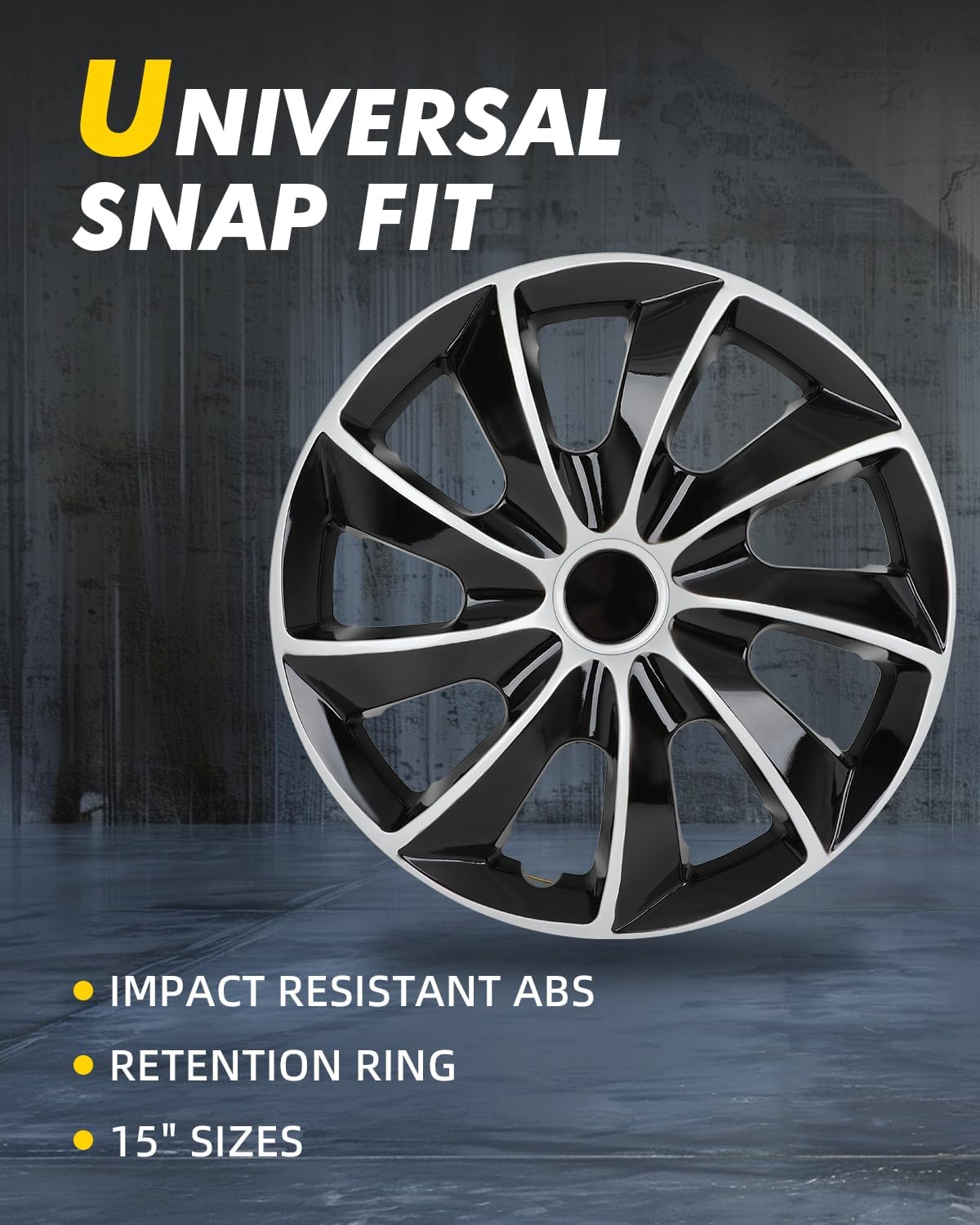 ROADFAR Gloss Black & Silver OEM Steel Wheel Hubcaps Rim 15" Wheel Covers Sold as a Complete Set of 4 Perfect Custom Fit