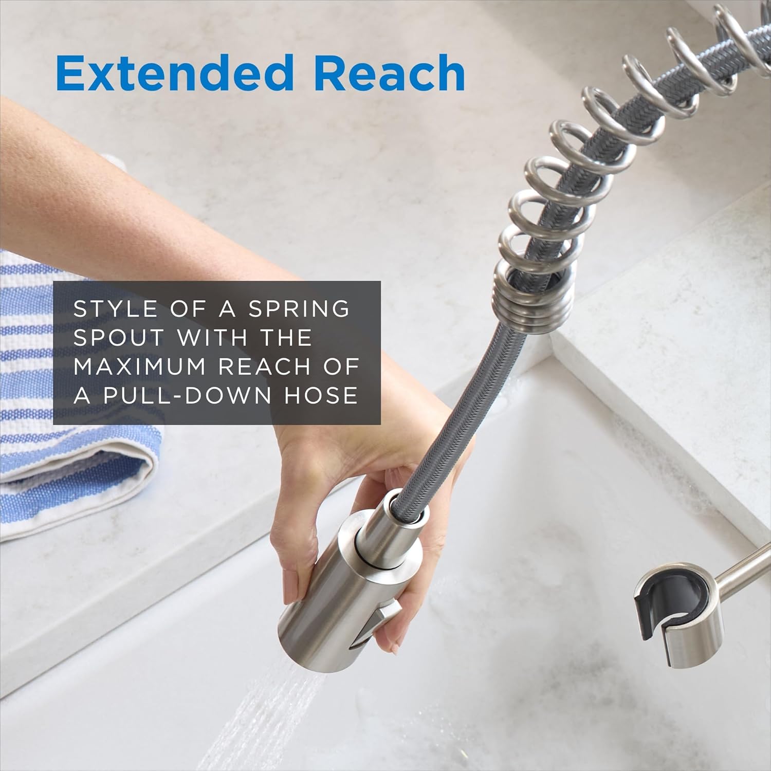 Gerber The Foodie Pre-Rinse Kitchen Faucet – Commercial Style, Single Handle, High Arc Pull-Down Spring Spout, Dual Sprayhead, Brass Construction, 1-Hole Install, Stainless Steel, D451388SS