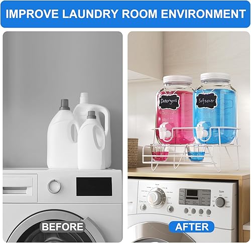 Miniatura 9 de 2 juegos de dispensador de detergente para ropa de 1 galón con soporte, taza medidora, contenedor de detergente de vidrio para lavandería para