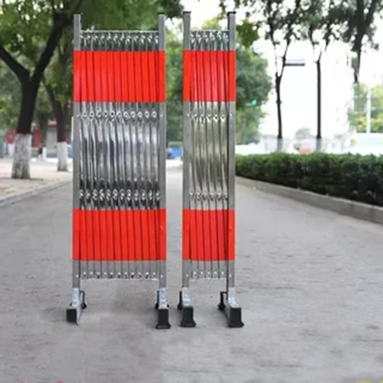 Barrera de seguridad retráctil de acero inoxidable de 16.4 pies, barandilla plegable portátil para exteriores, control de acceso industrial y fácil de usar