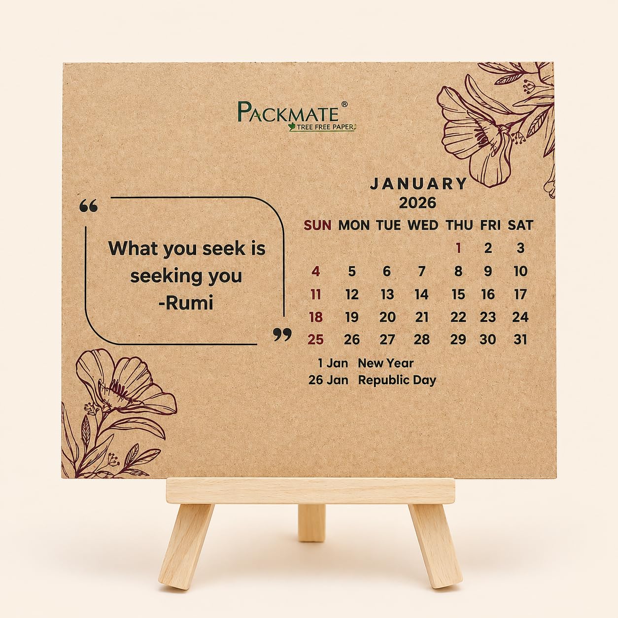 Packmate 2026 Desk Calendar | Eco Friendly Tree Free Paper Table Calendar 2026 | Wooden Stand Monthly Planner Calendar | Office Desk Decor Calendar | Aesthetic Desk Organizer for Home & Office-image-18
