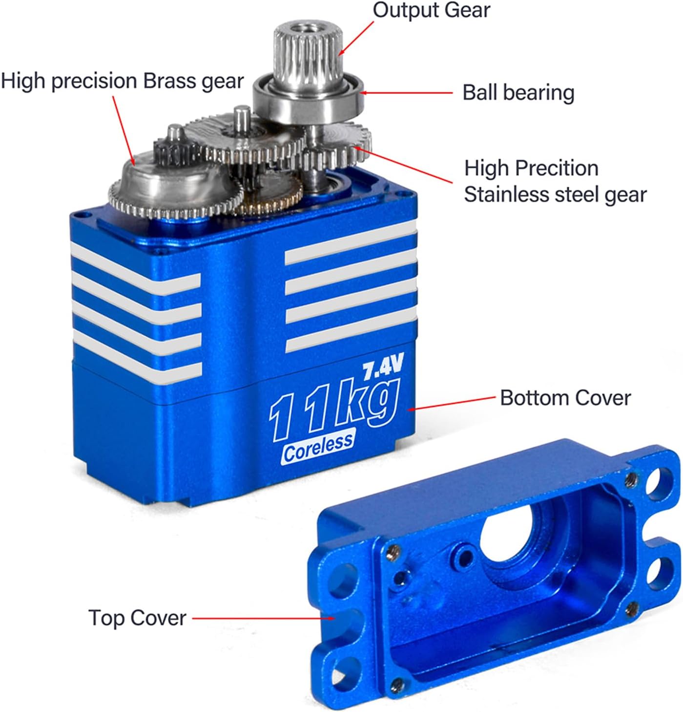 11KG Micro Servo Waterproof High Torque RC Car Steering Servo for TRX4M TRX4MT 1/18 RC Crawler Upgrade Parts, 7.4V Coreless Metal Gear Digital Servo (Control Angle 180°)
