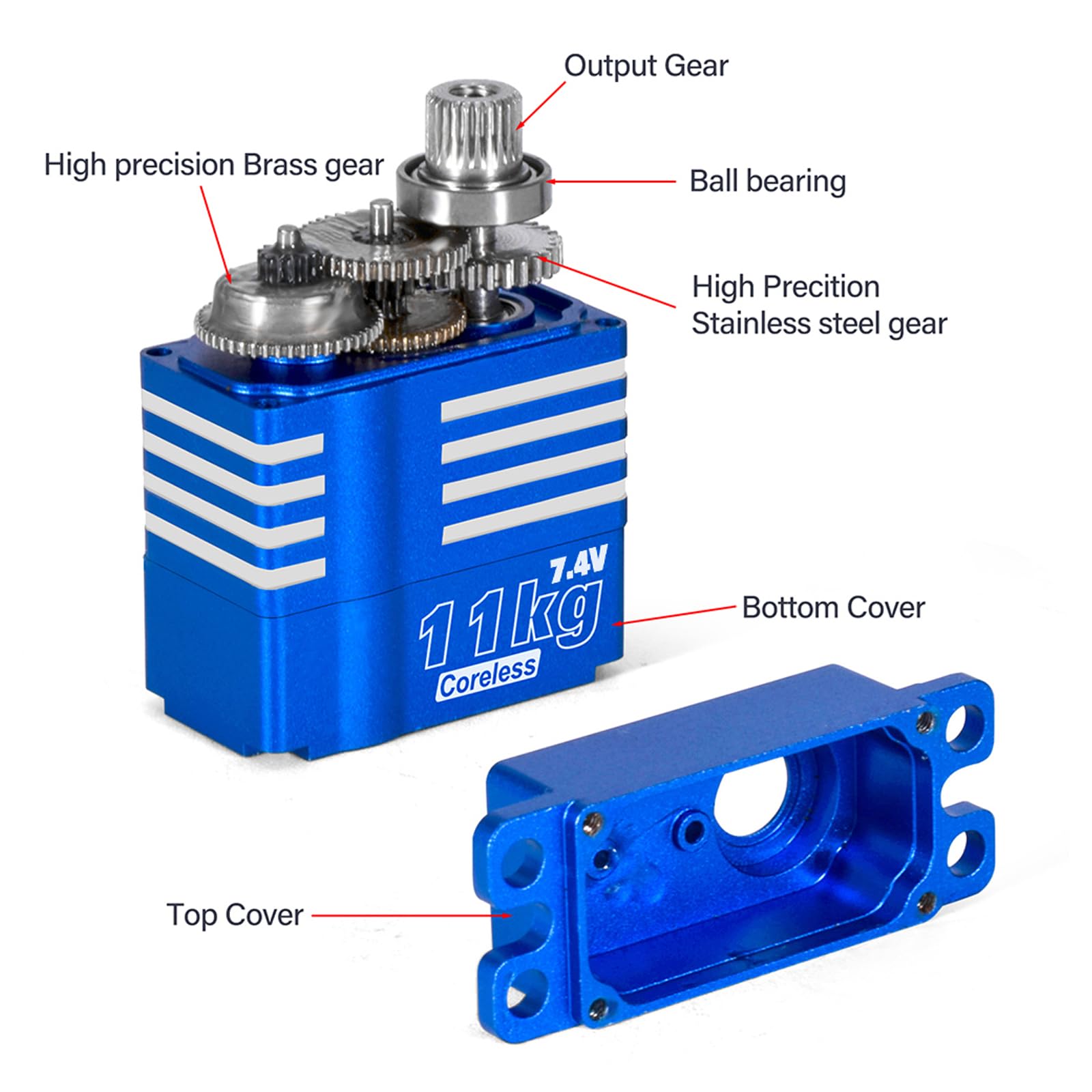 Servo micro servo impermeable de alto par para dirección de automóvil TRX4M TRX4MT 1/18 RC Crawler, piezas de actualización de orugas, servo digital de engranaje de metal sin núcleo de 7.4 V (ángulo